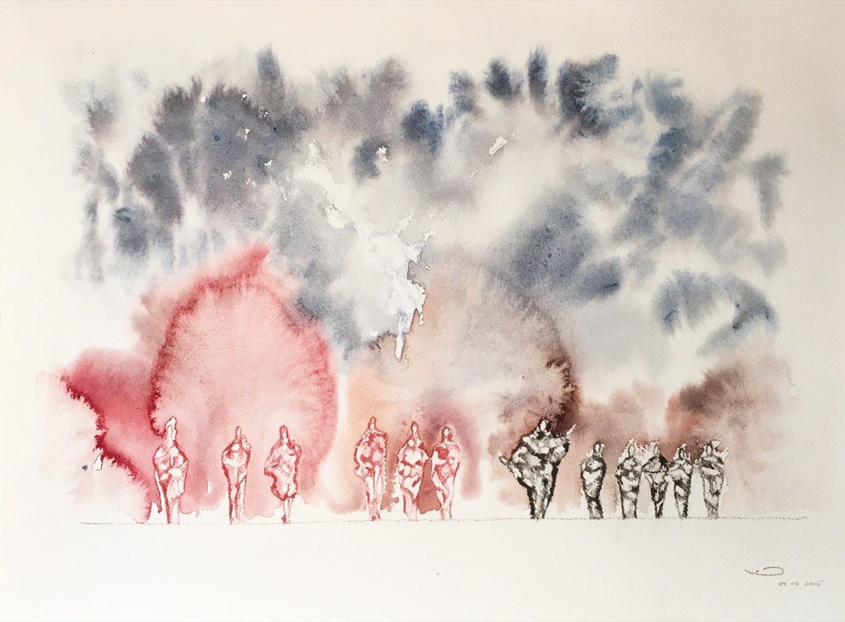 A Crowd • watercolour & pencil • 31x41cm