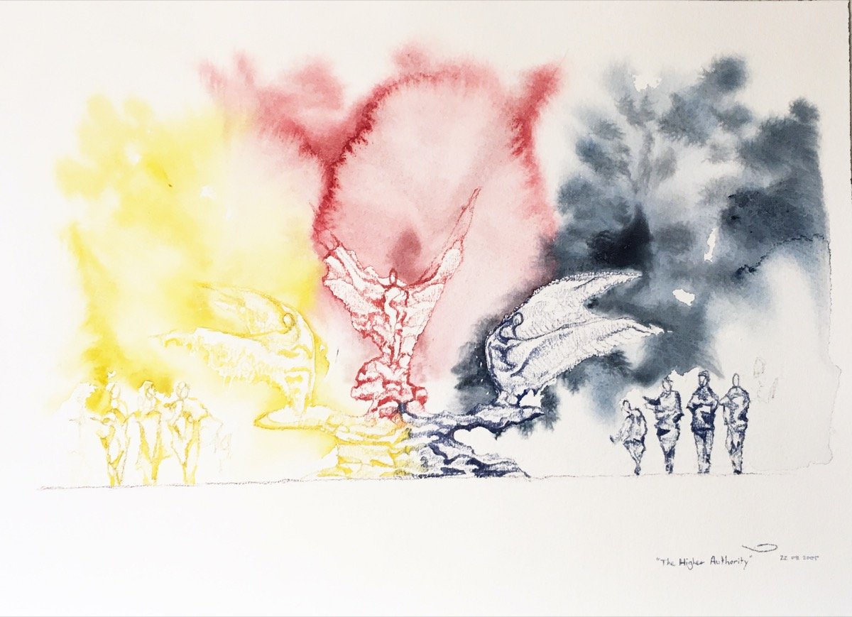 The Higher Authority • watercolour & pencil • 31x41cm