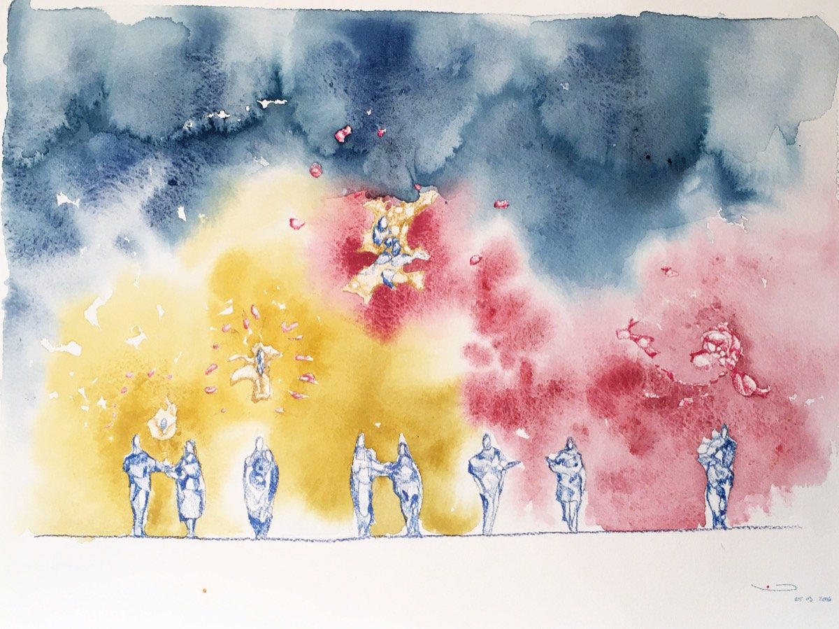 Courtship • watercolour & pencil • 31x41cm
