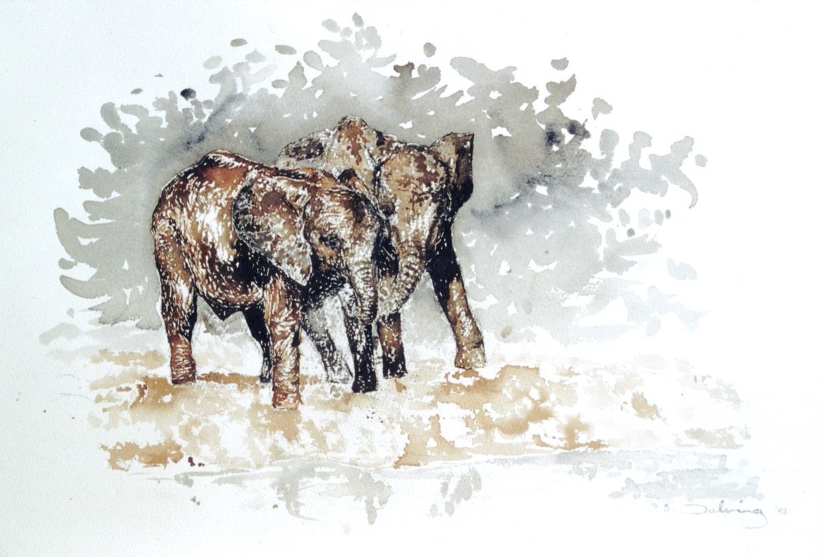 Playing Elephants • watercolour • 30x45cm