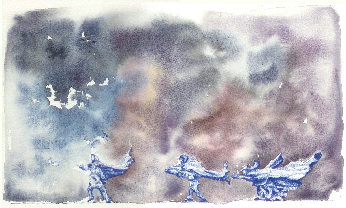 Throught the Storm. • watercolour & pencil • 26x36cm