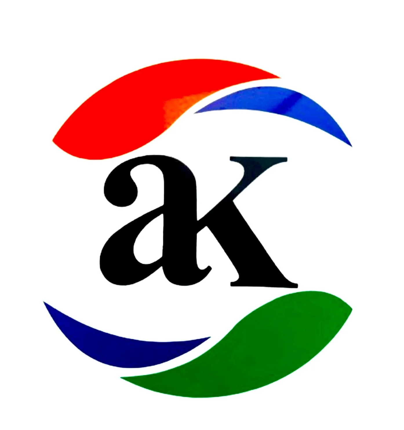 Stylized logo with the words 'aK' in the center, surrounded by curved shapes in red, blue, and green colors.