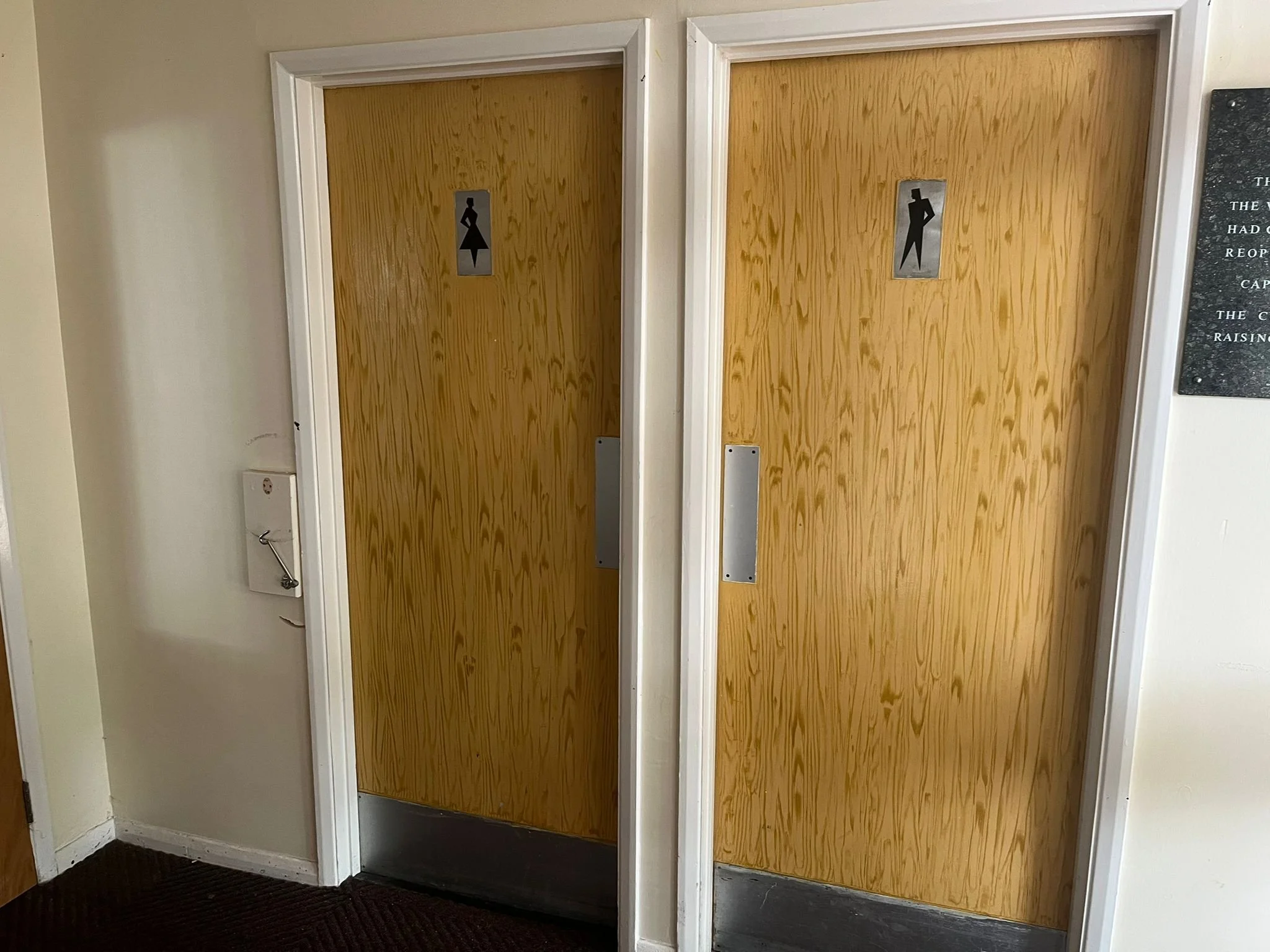 Male and female toilets, located to the right of main entrance