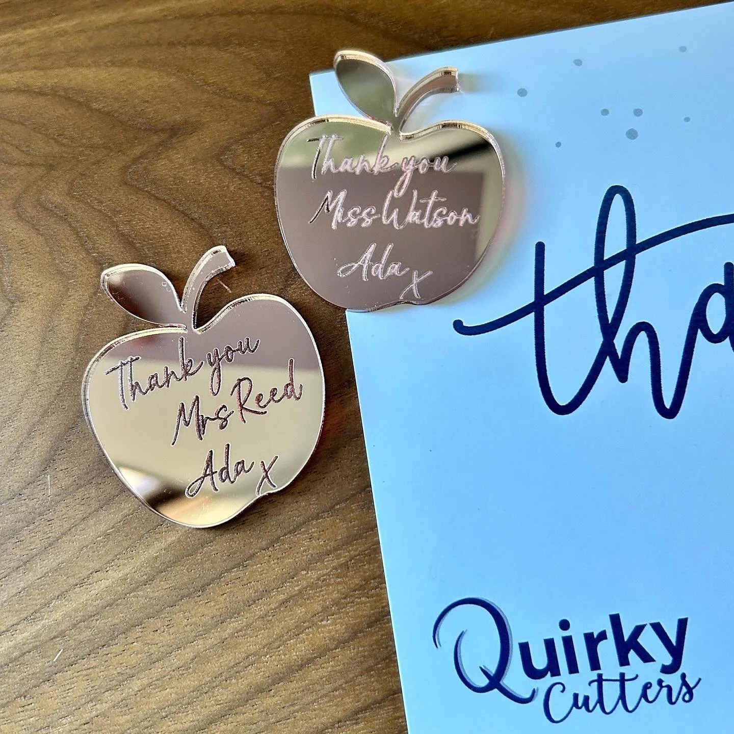 A sweet touch for your favourite teacher 🍎✨ Personalised apple cupcake toppers now available! 
 
https://quirkycutters.etsy.com/listing/1246418759