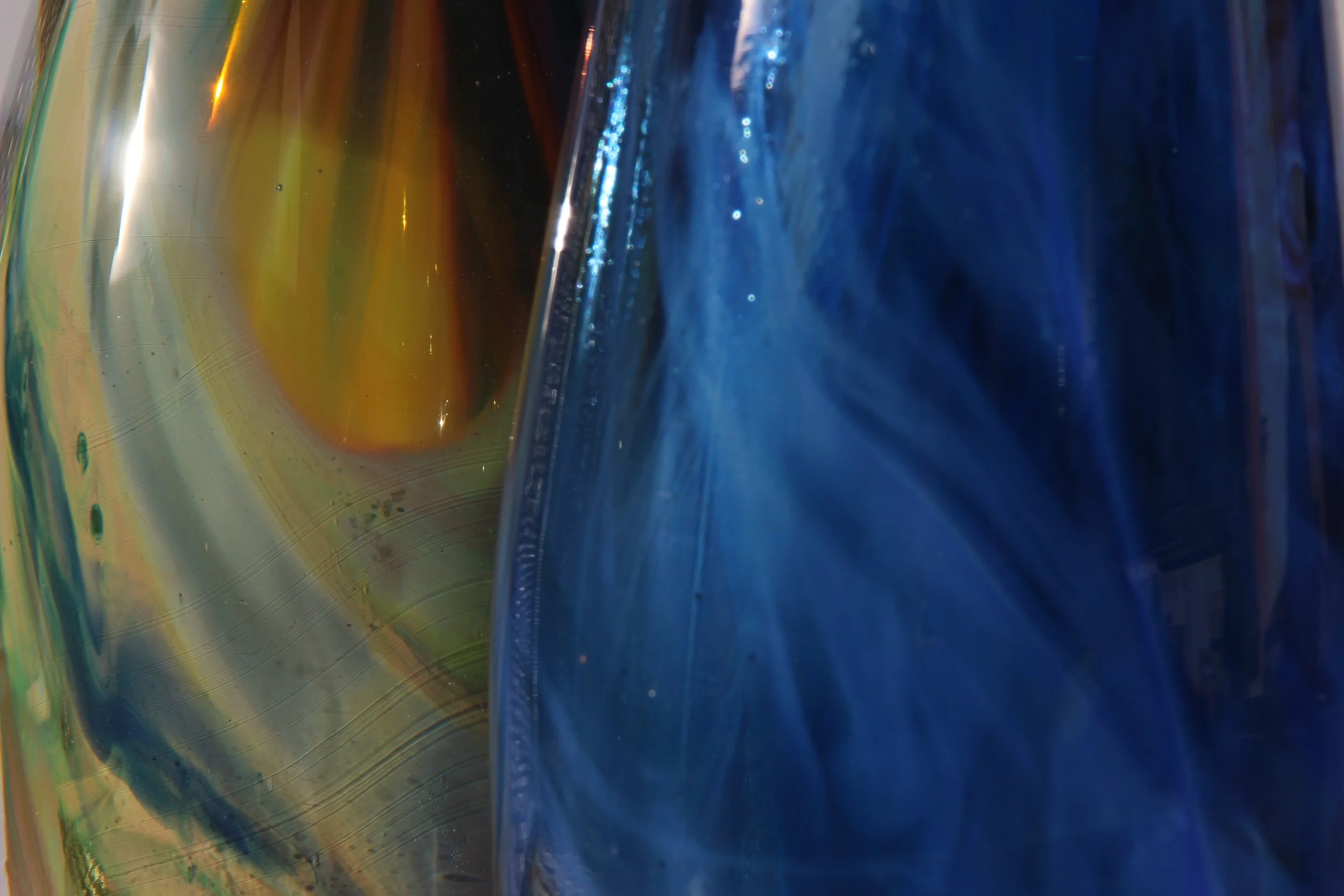 Closeup of two glassartworks by Rike Sievert
