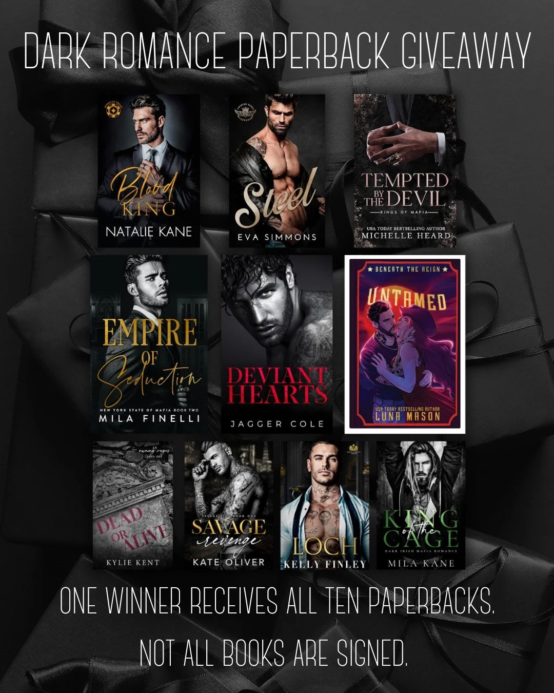 🖤✨🖤 DARK ROMANCE G!FTAWAY! 🖤✨🖤

I have teamed up with NINE other dark romance authors for this amazing paperback gift a way! One lucky person will receive all TEN paperbacks! Trust me when I say, there is nothing morally gray about this. (We're s
