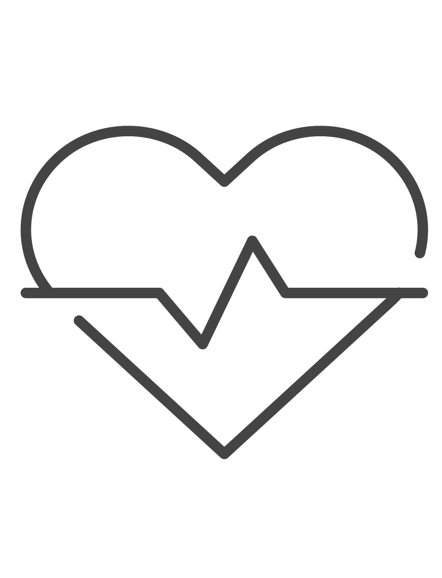 Outline of a heart with a heartbeat line inside, representing health or medical care.