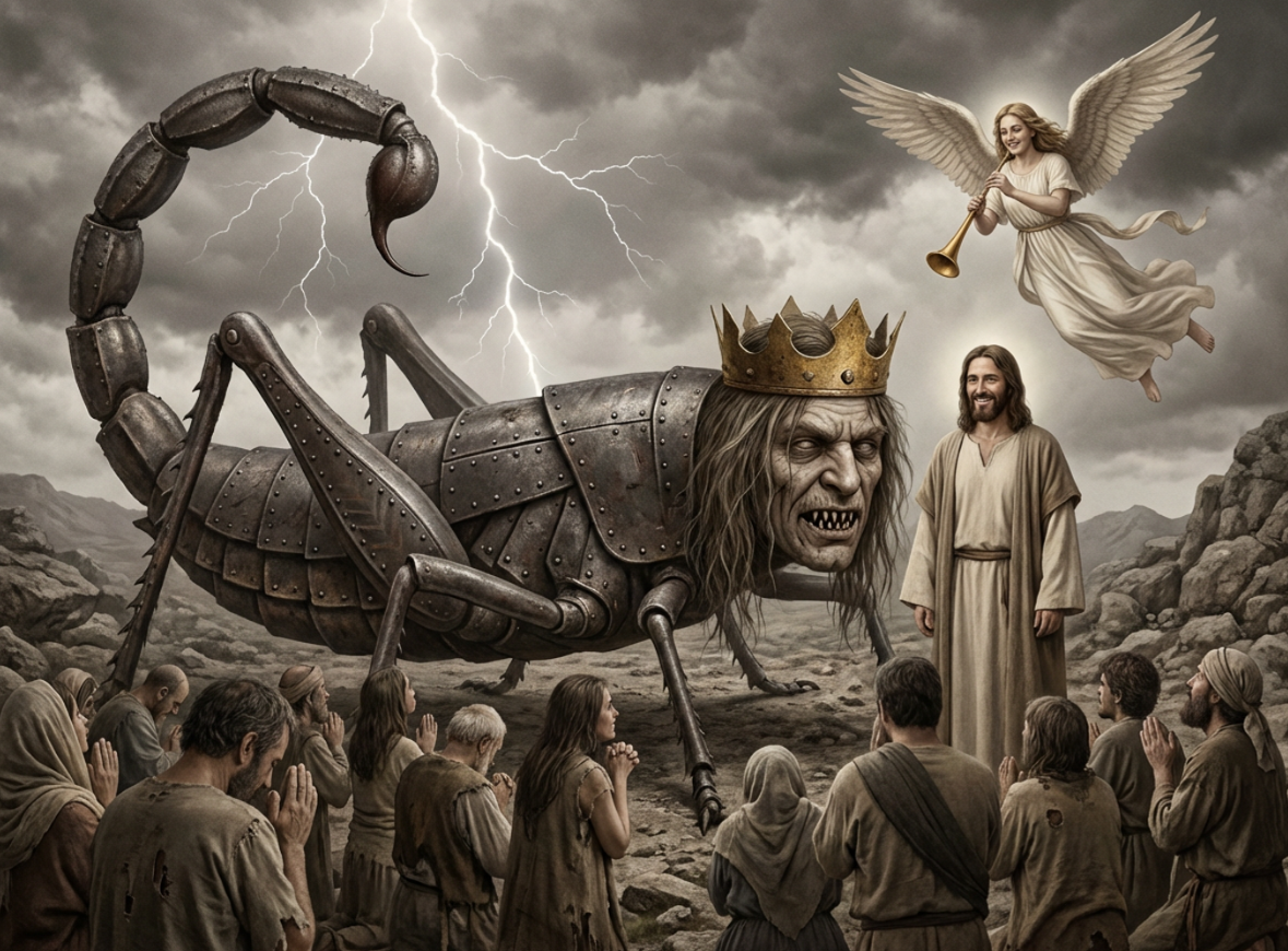 Jesus tortures people with locusts