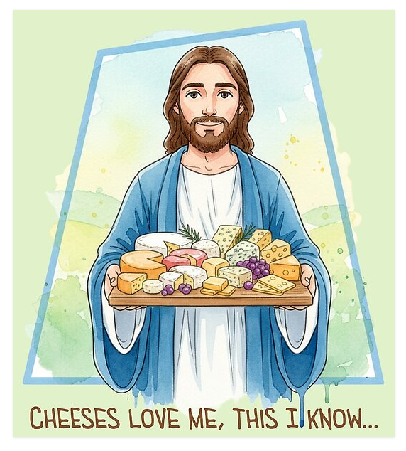 Cheeses love me, this I know, for my tummy tells me so. We are weak but cheeses is strong.