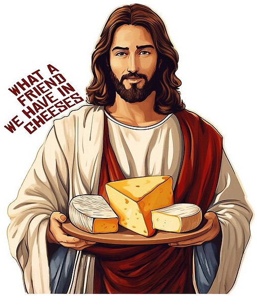 What a friend we have in cheeses sticker Jesus carrying cheeses