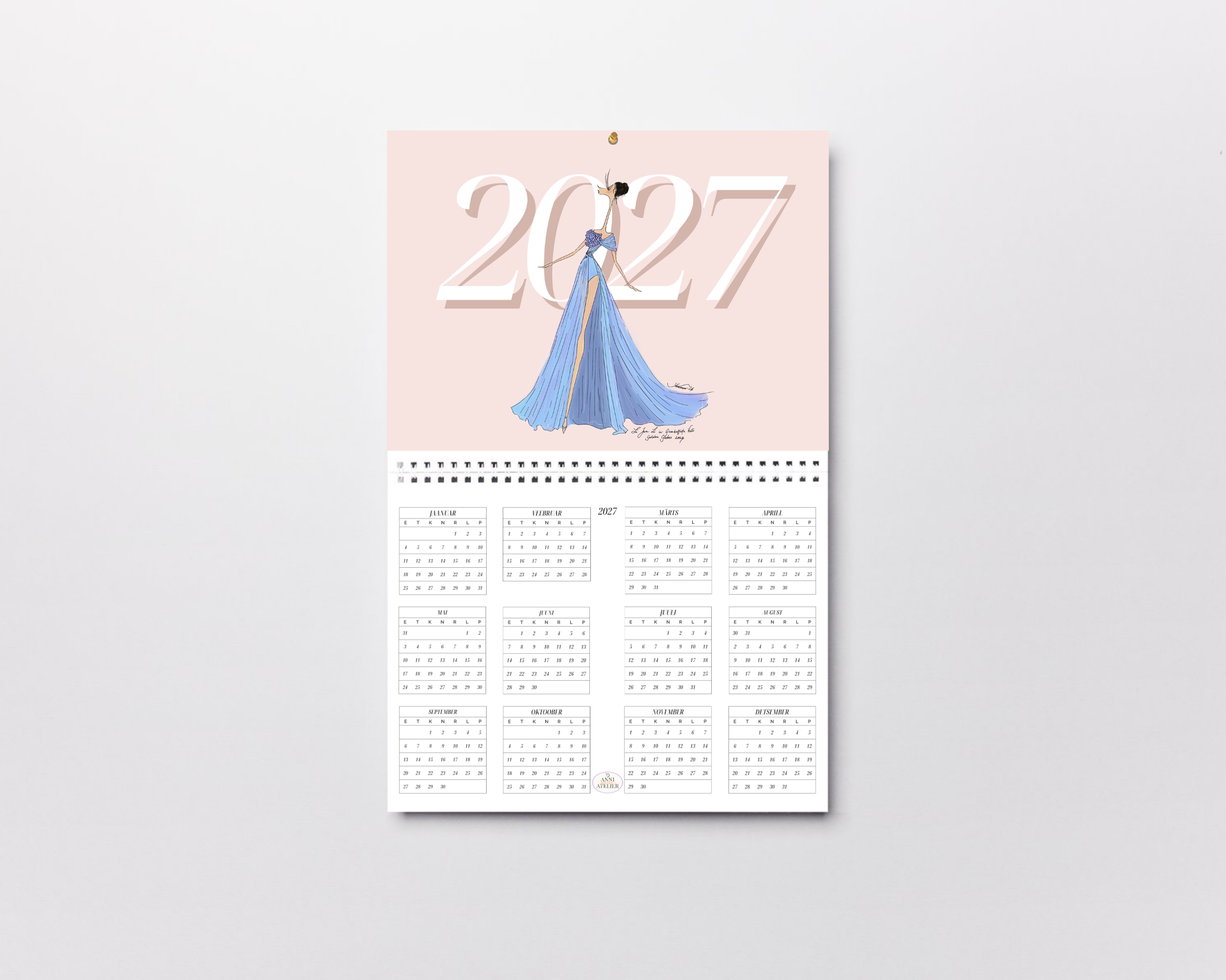 2027. aasta moejooniste seinakalender ruudustikuga