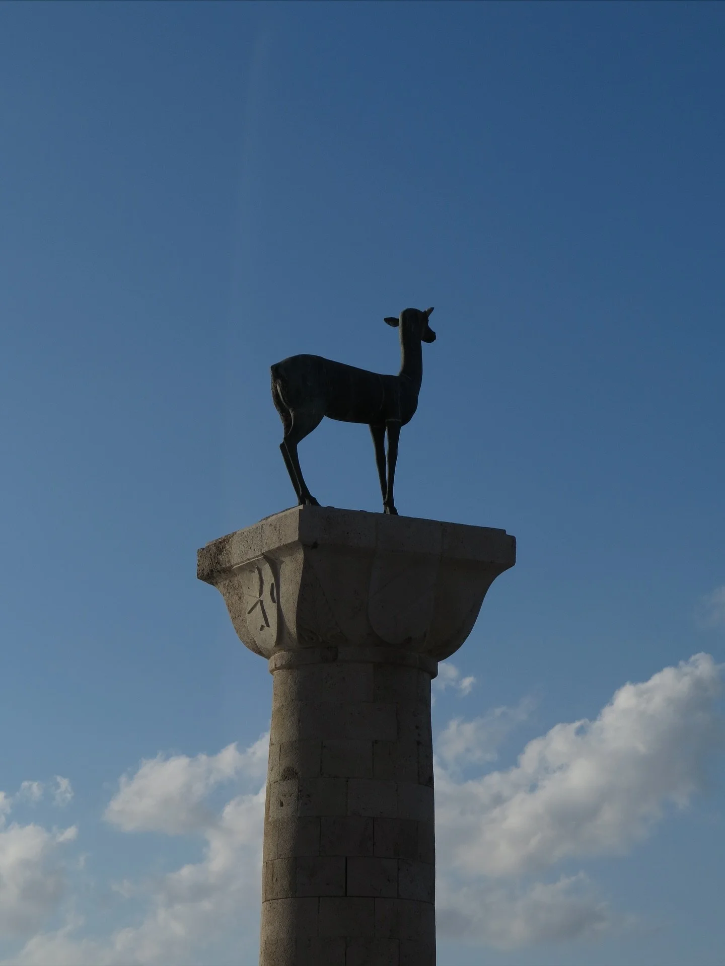 𝓓𝓪𝓶𝓪 𝓓𝓪𝓶𝓪 𝓣𝓮𝓪𝓻𝓼

Meet the Dama Damas :) 

A male and a female deer stand at the harbour gates as guardians of the island . They are Rhodes&rsquo;s beloved symbol. 
In the fires of 2023, countless animals and plants were killed. In the do