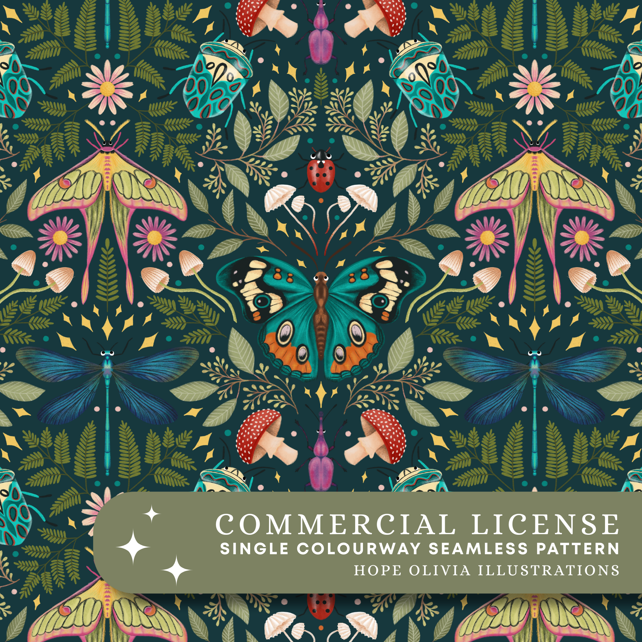 Doodle Bugs Teal Seamless Pattern