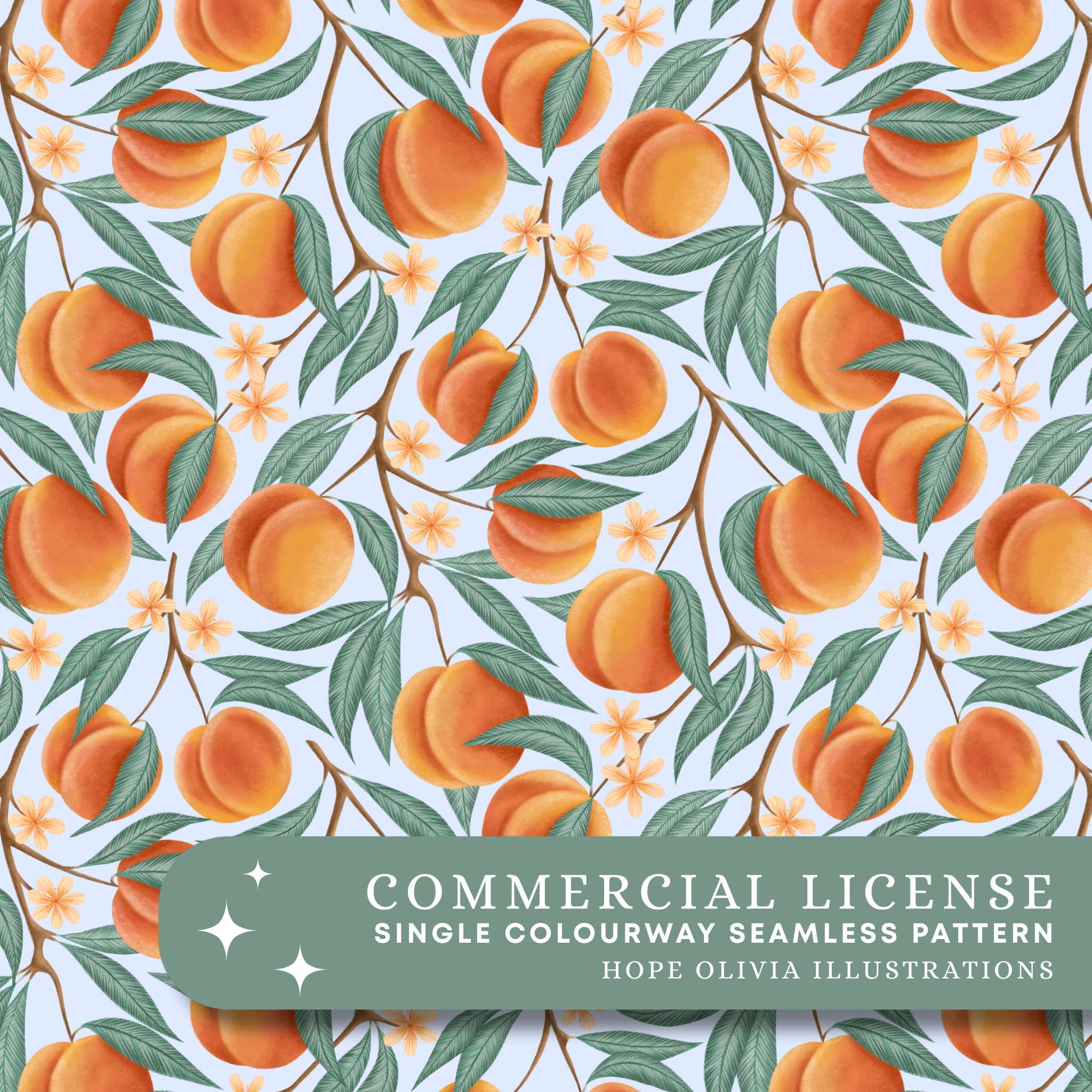 Peachy Dreams Blue Seamless Pattern