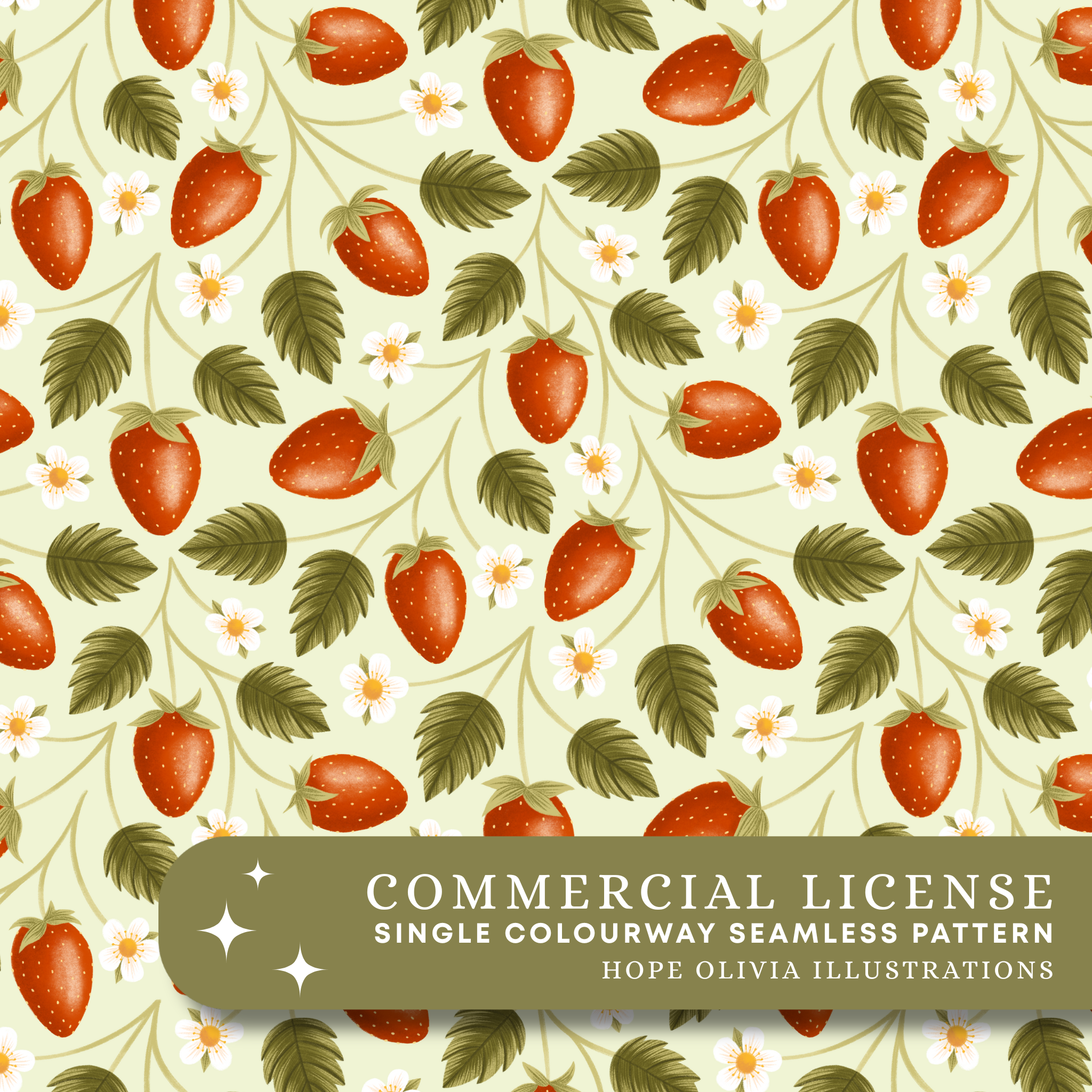 Strawberry Dreams Green Seamless Pattern