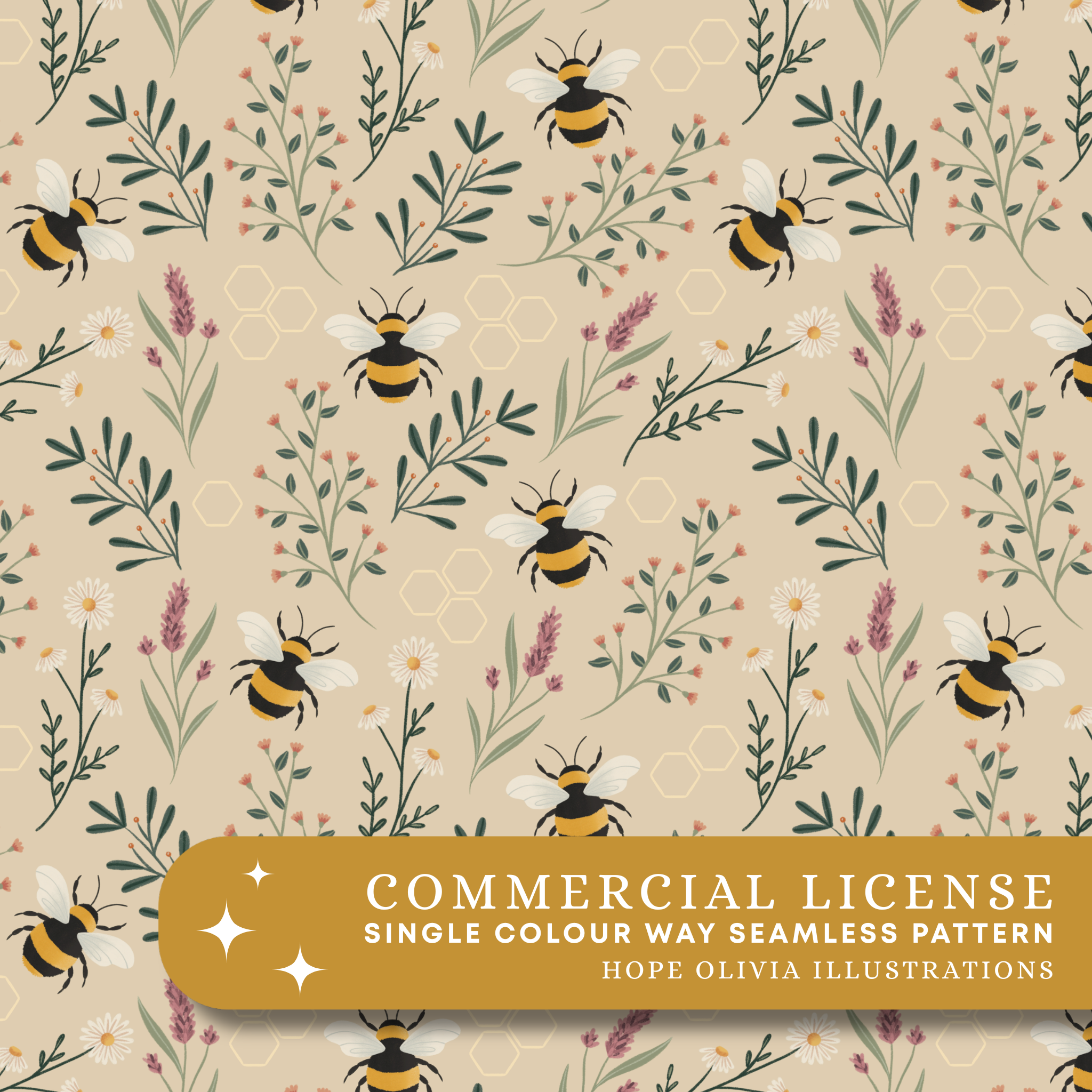 Honeycomb Bees Seamless Pattern