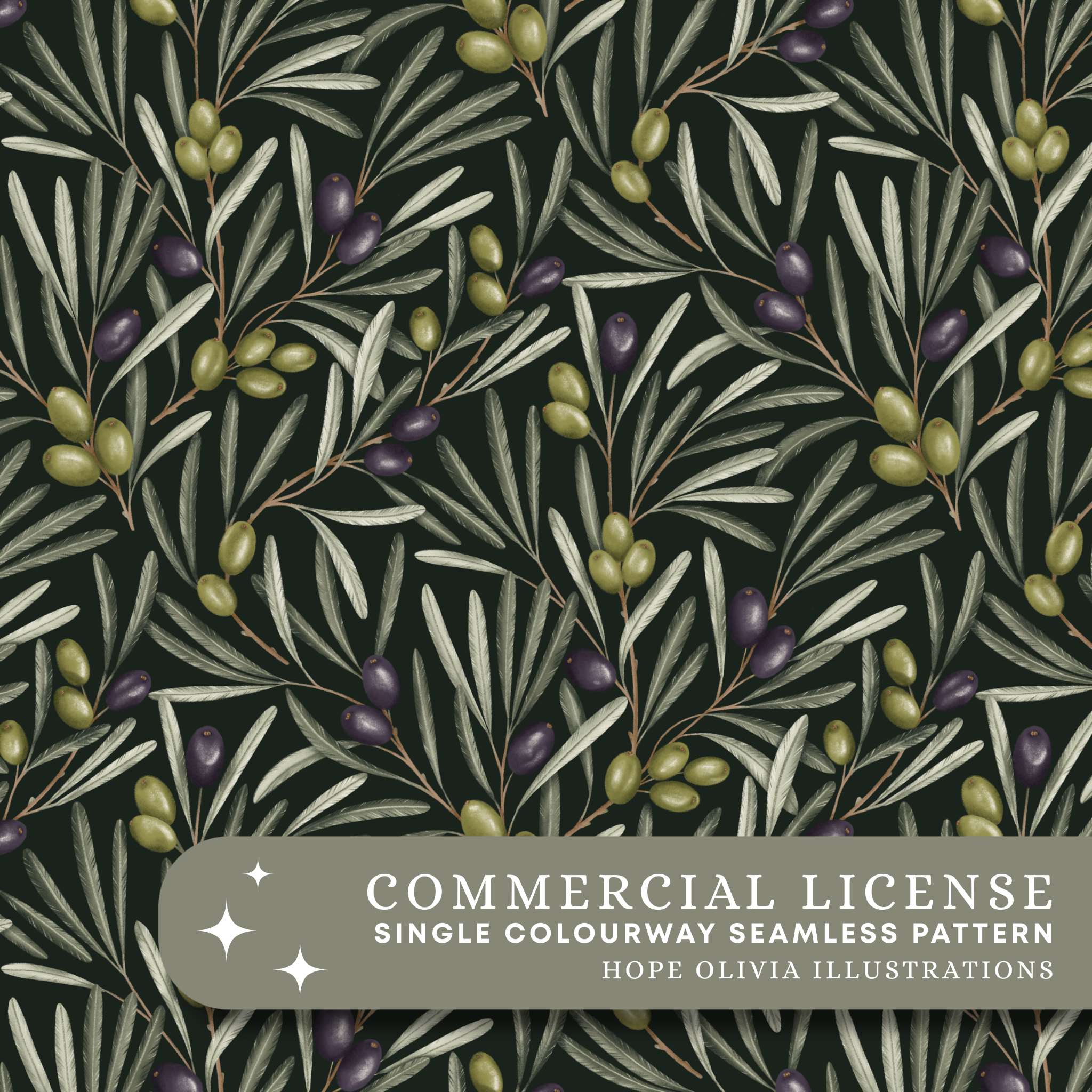 Olive Branch Dark Seamless Pattern