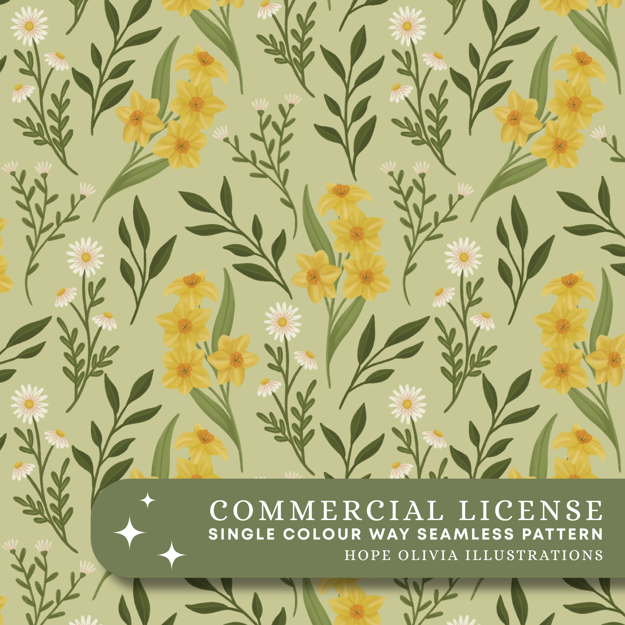 Daffodils and Daisies Seamless Pattern