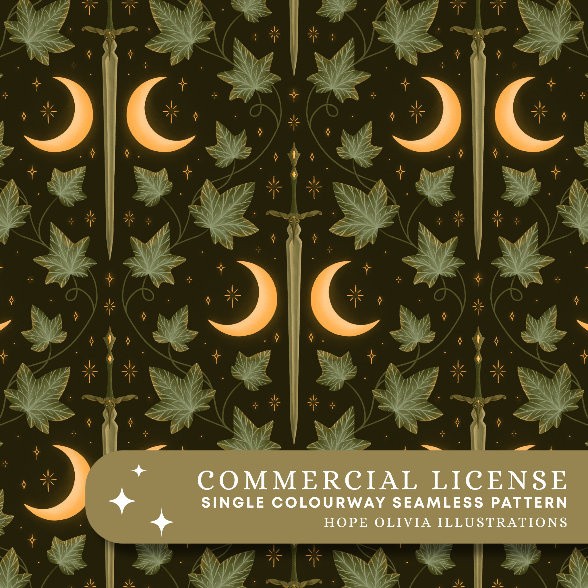 Midnight Sword Green Seamless Pattern