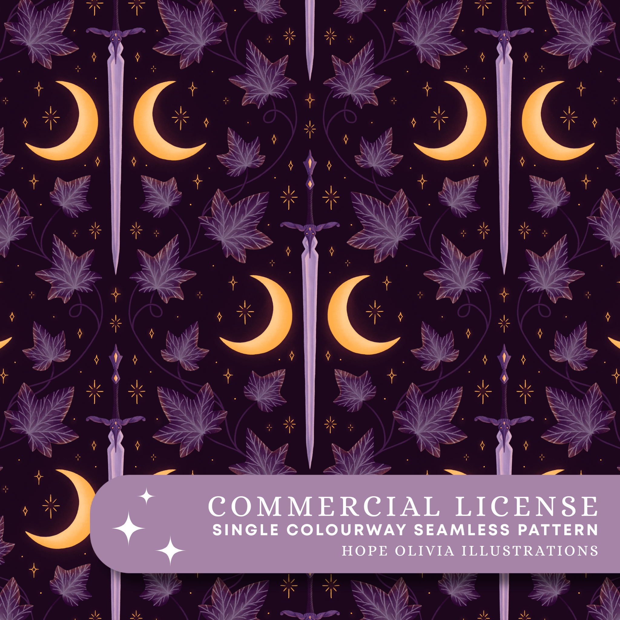 Midnight Sword Purple Seamless Pattern