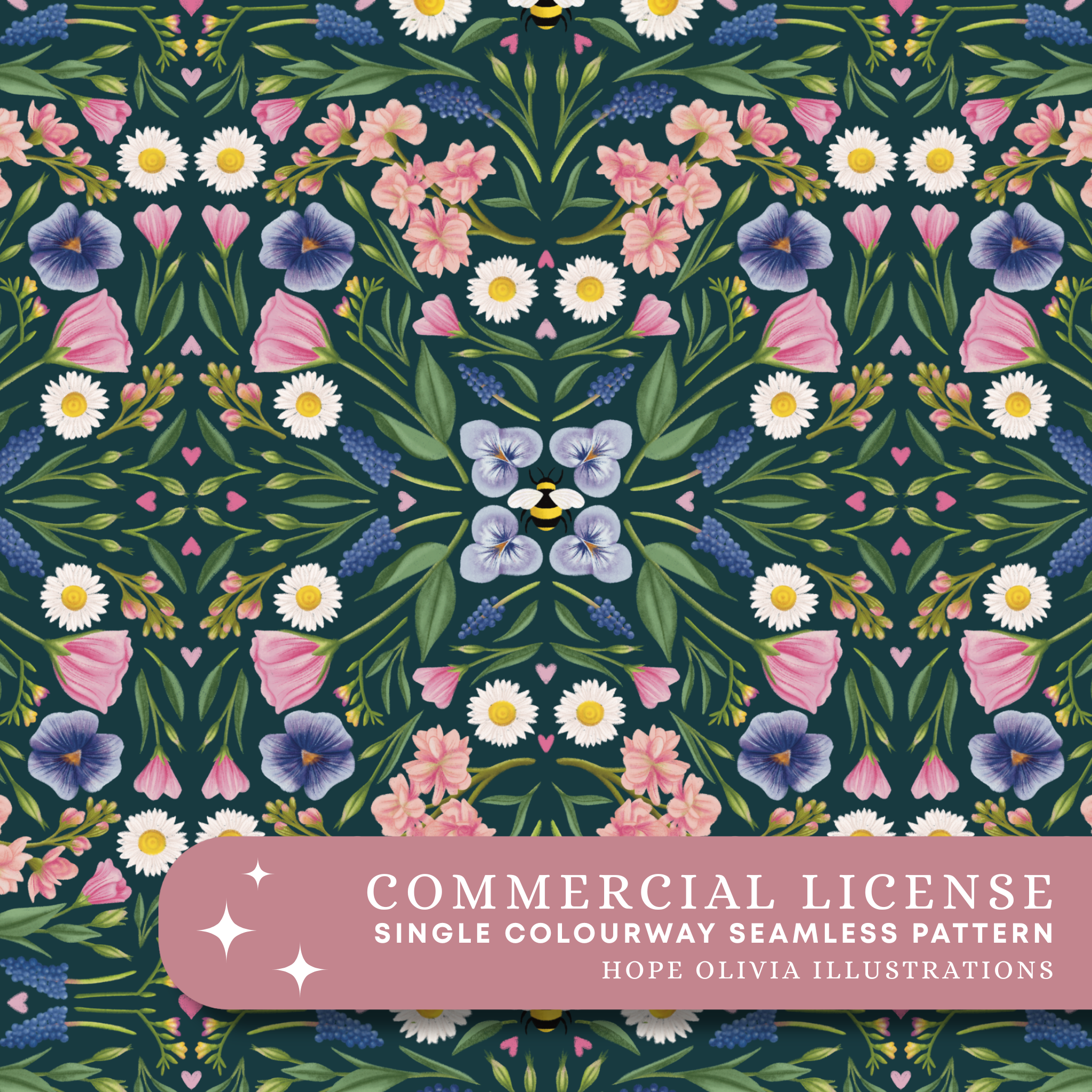 Floral Bee Seamless Pattern