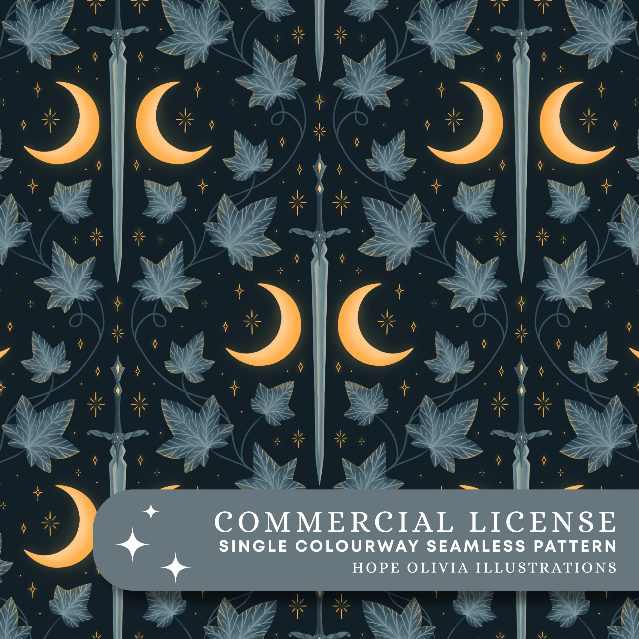 Midnight Sword Blue Seamless Pattern