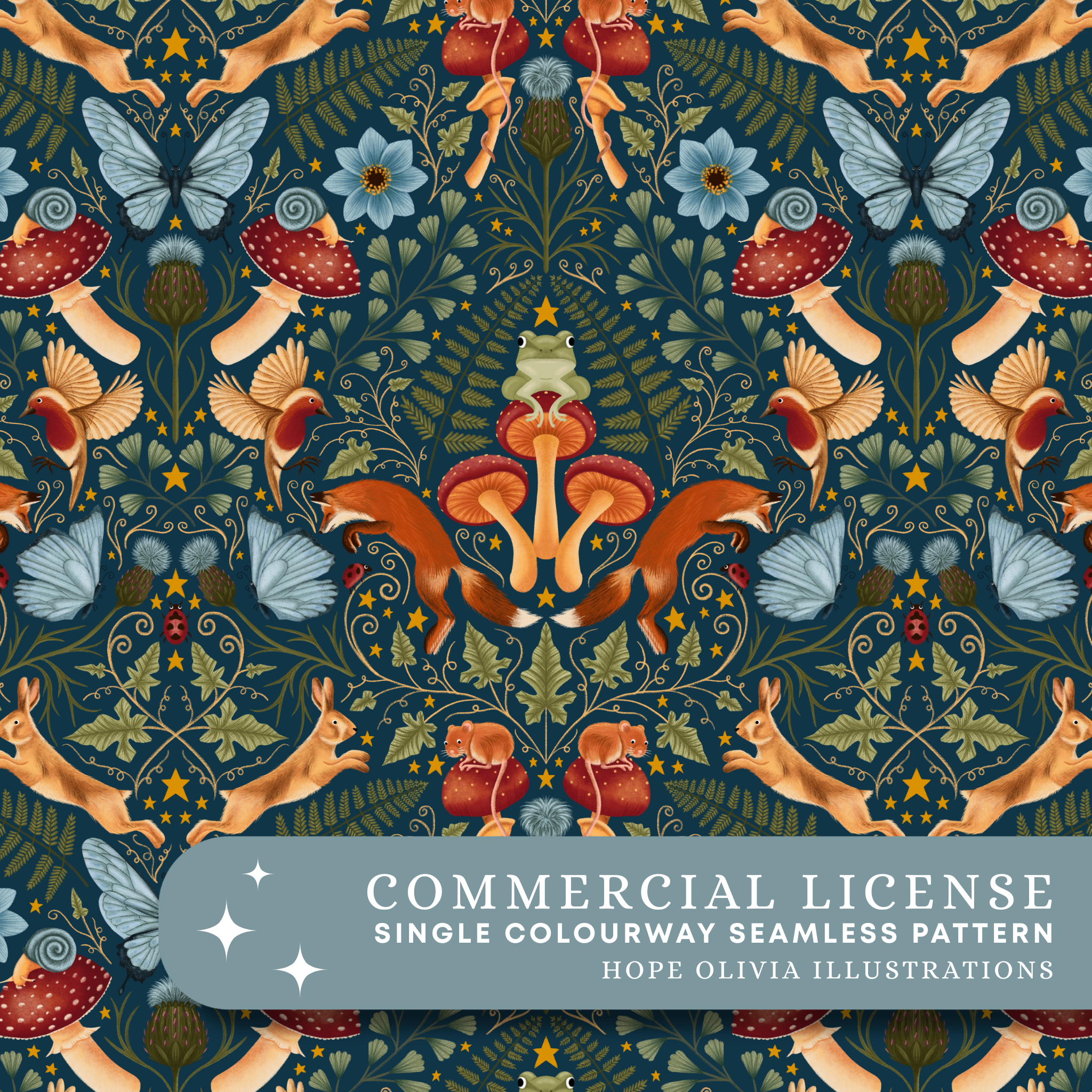 Enchanted Forest Dark Blue Seamless Pattern