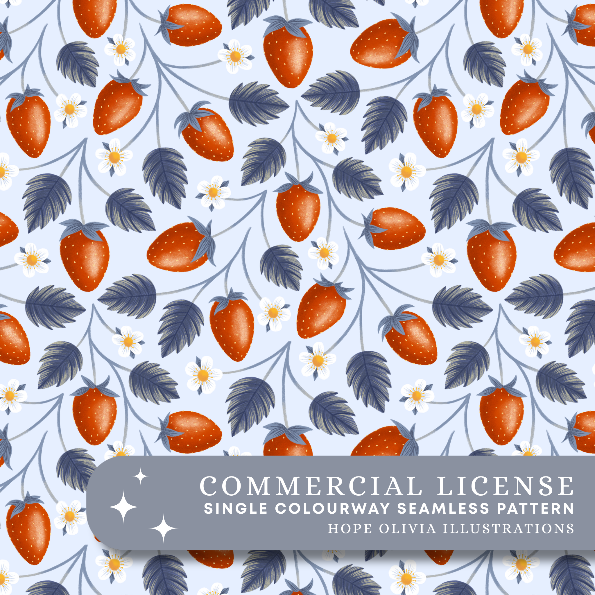 Strawberry Dreams Blue Seamless Pattern