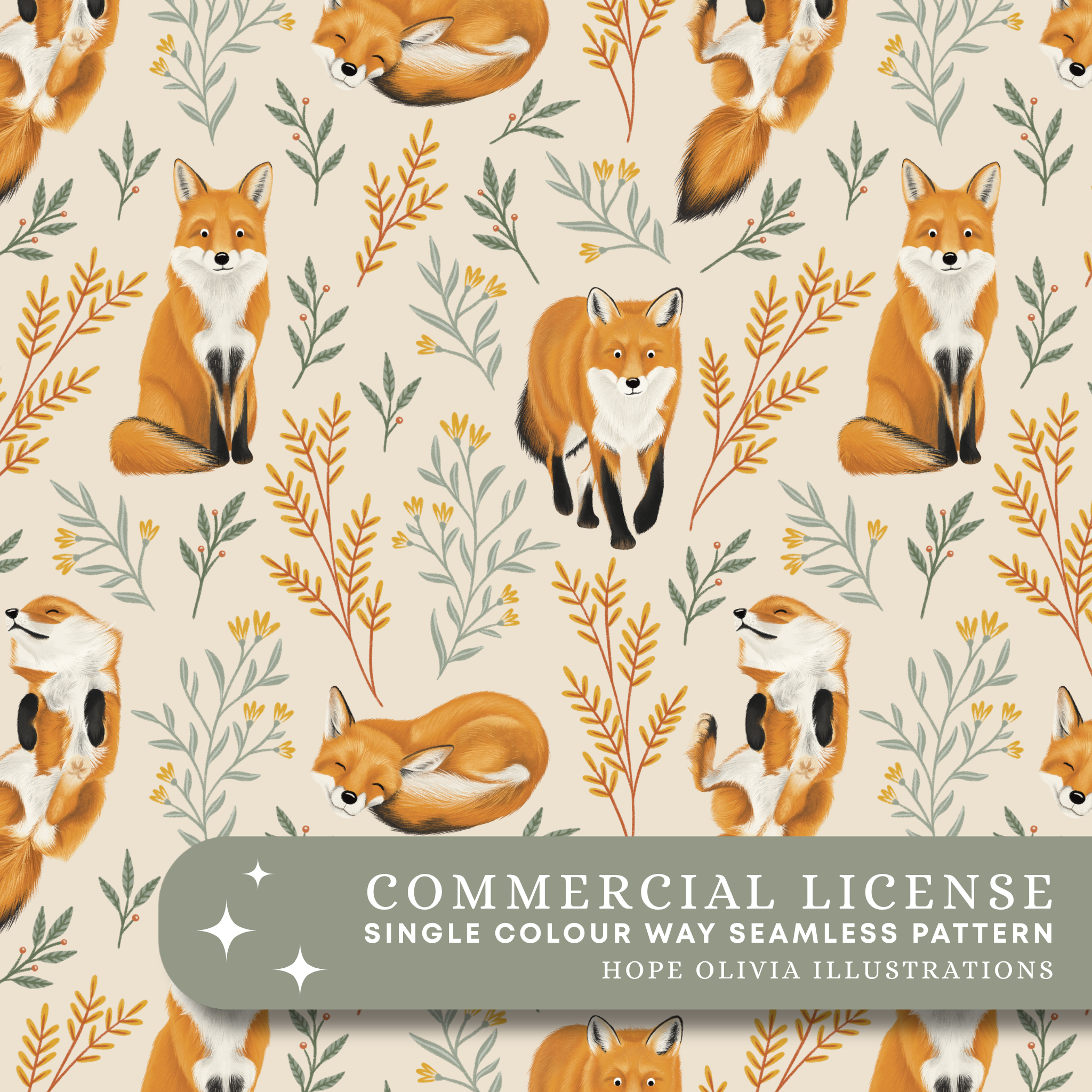 Autumn Foxes Seamless Pattern