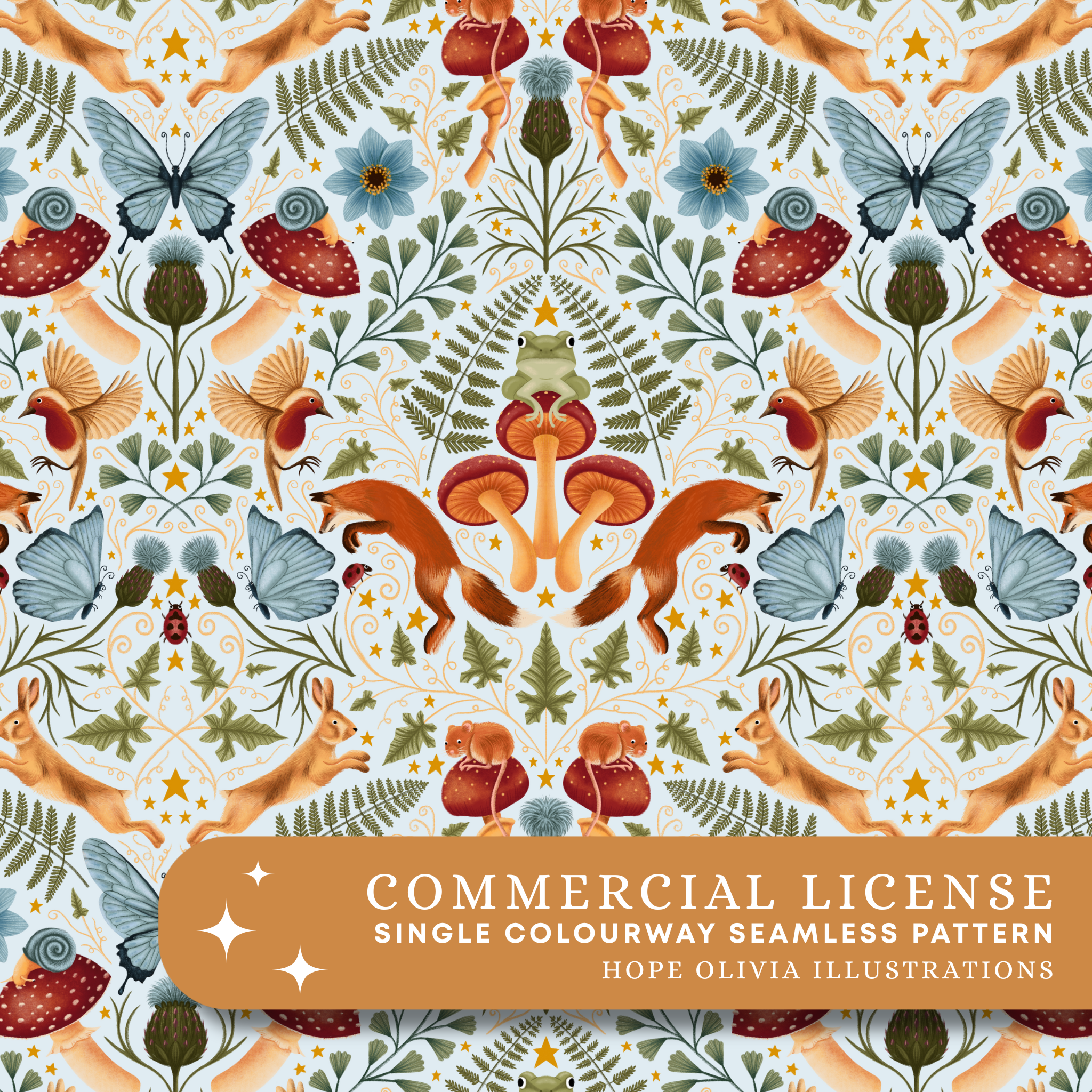 Enchanted Forest Light Blue Seamless Pattern