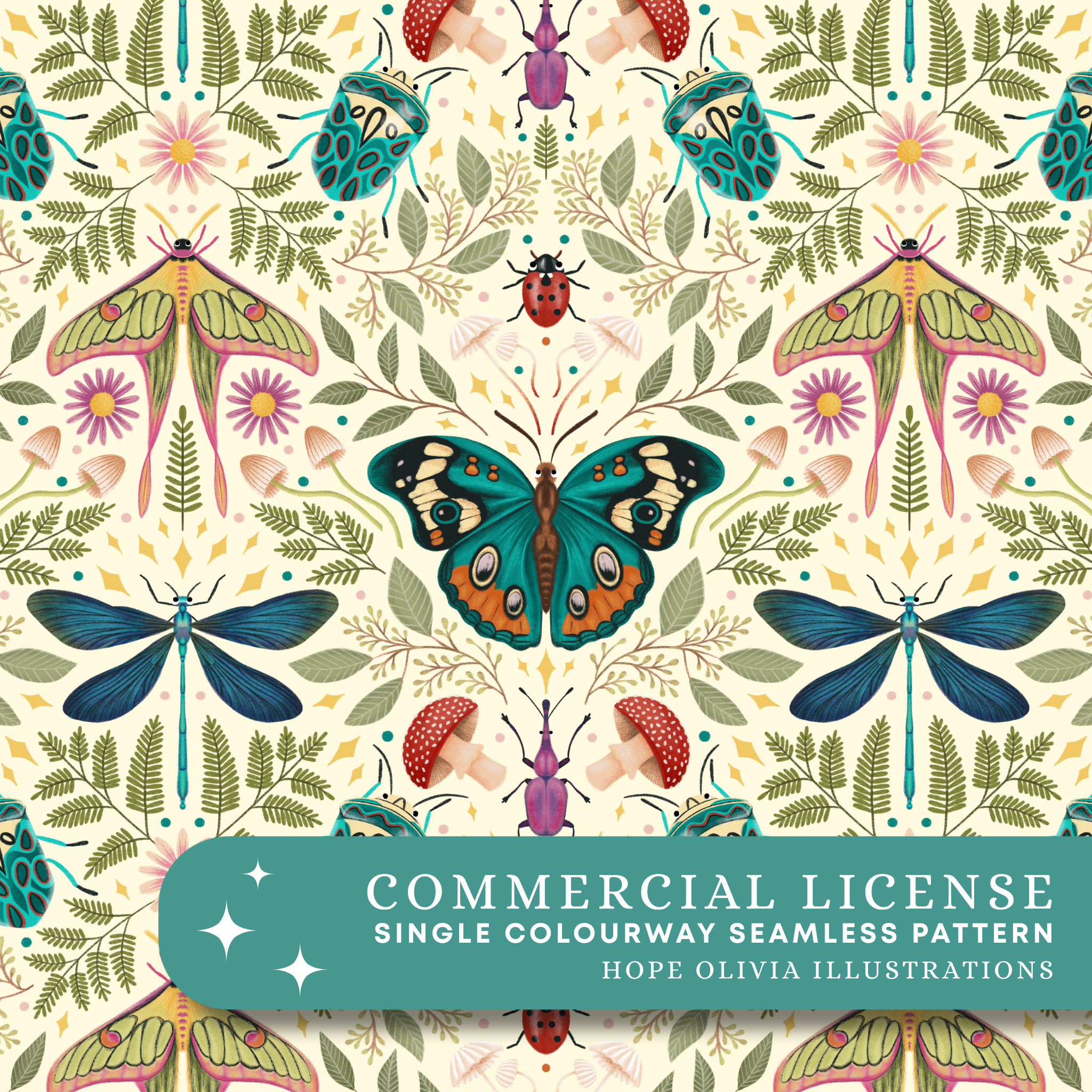 Doodle Bugs Cream Seamless Pattern