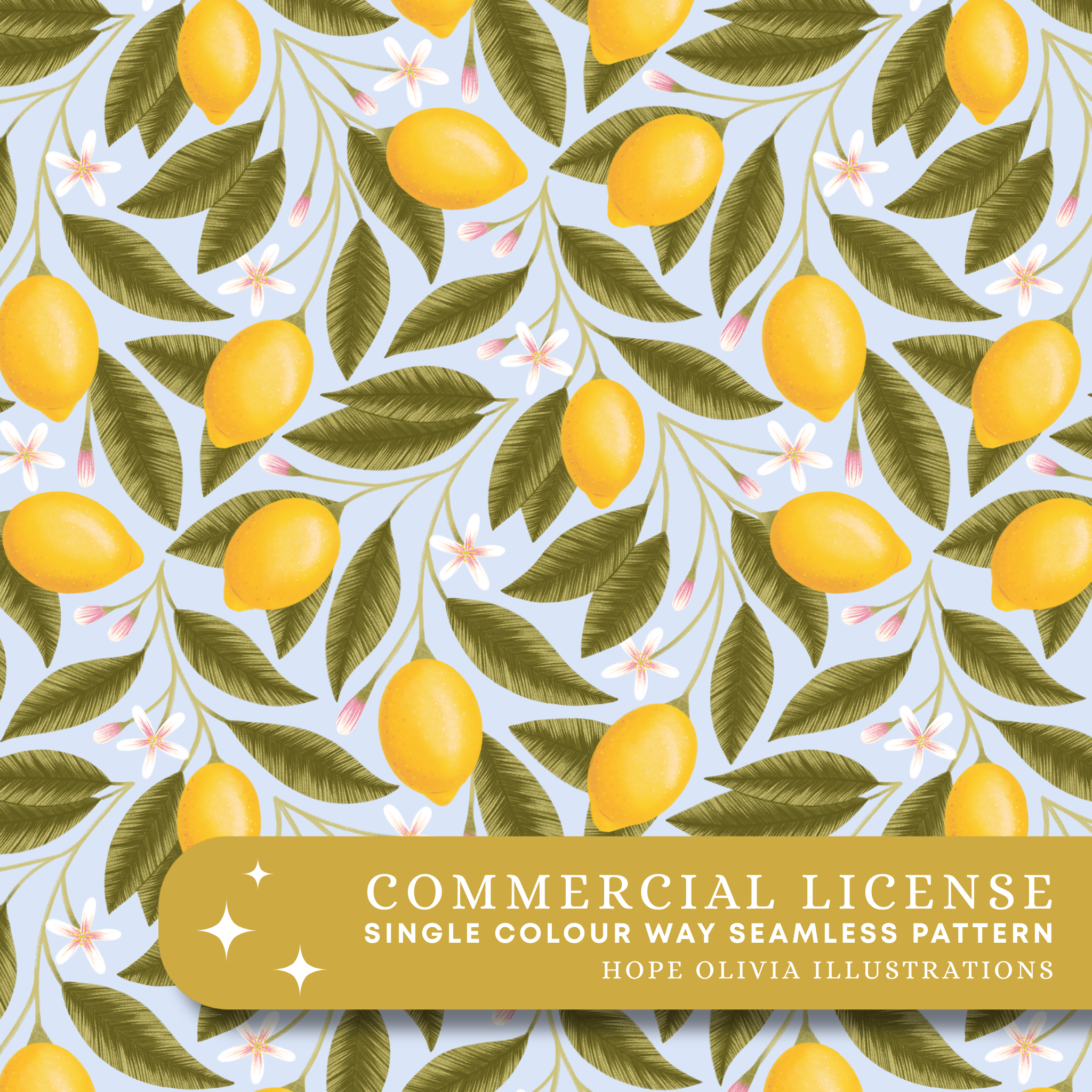 Summer Lemons Blue Seamless Pattern