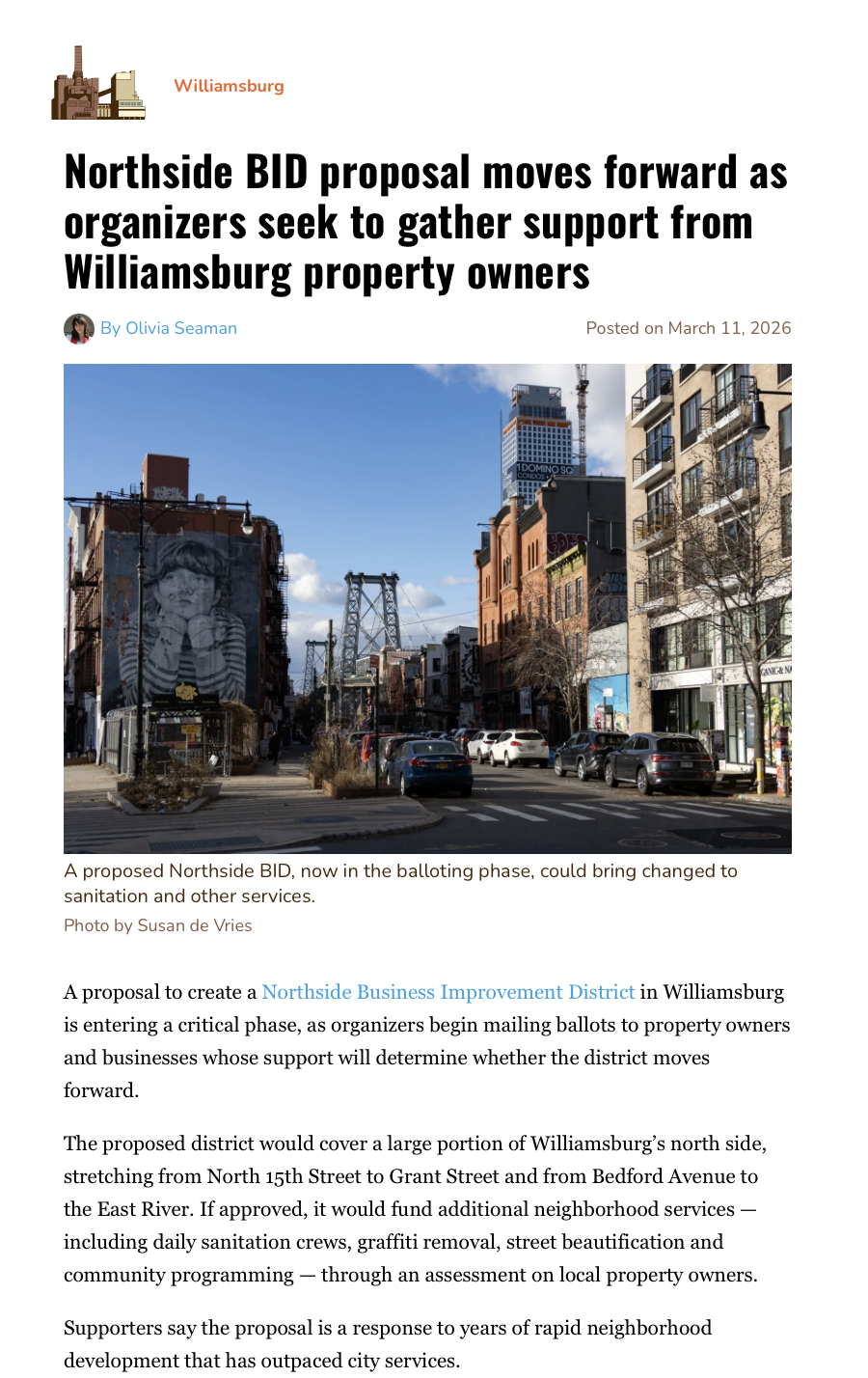 Northside BID proposal moves forward as organizers seek to gather support from Williamsburg property owners