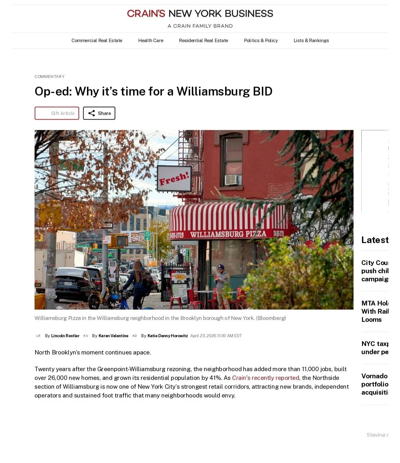 Op-ed: Why it’s time for a Williamsburg BID