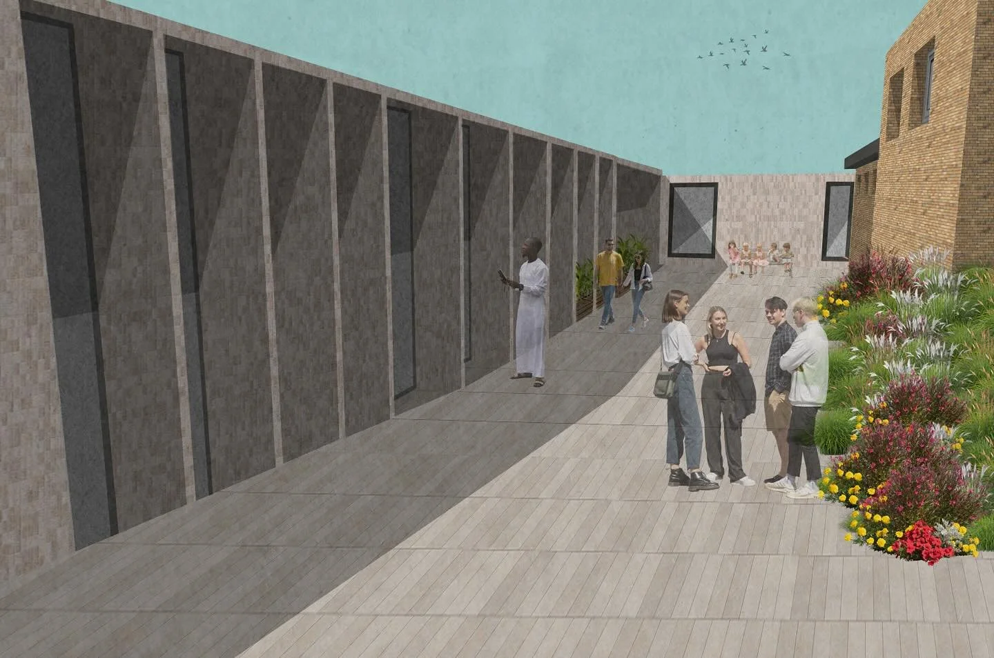 Base Camp 2.0. The proposal is neatly crafted around a historical focal building on site that once operated as a malt house. The new courtyard spaces celebrate this heritage with similar materials while creating a playful, impromptu space for gatheri