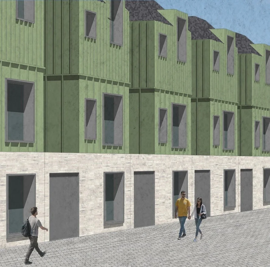 In creating a modern interpretation of a news we wanted to create a sense of depth to the facade while simultaneously anchoring the houses to the site. Using robust London Stock brick as a visual base and a lighter facade application to the upper flo