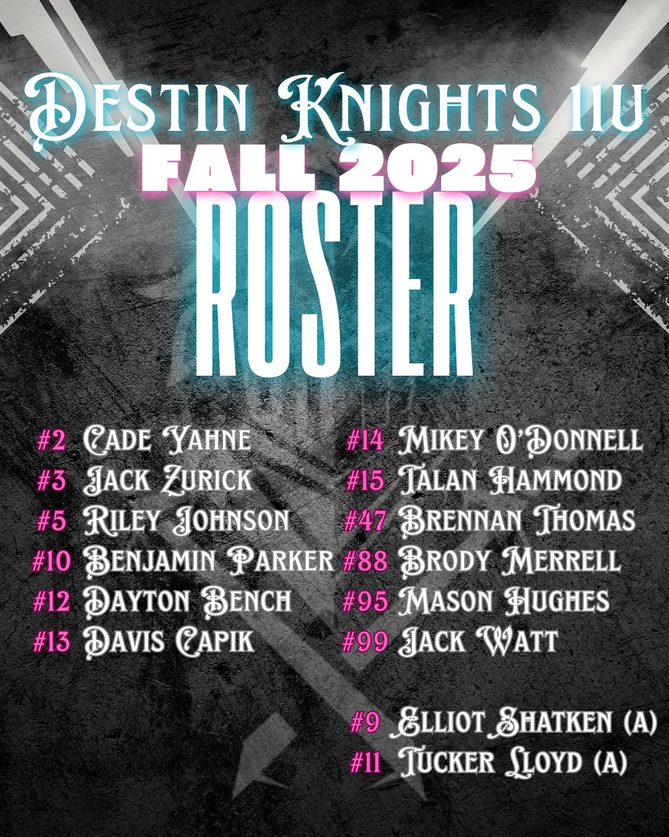 π£ BIG ANNOUNCEMENT π£
We are proud to reveal our 2025 Fall 11U Destin Knights roster! βΎοΈπ₯
Congratulations, boys! Let’s get to work! π₯βοΈ