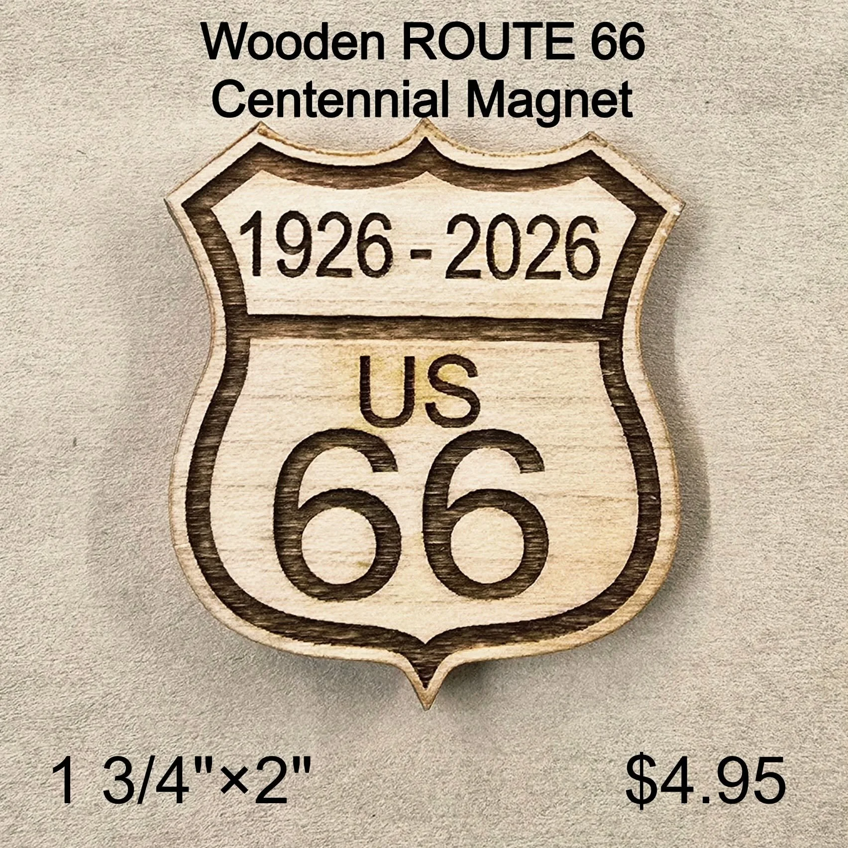 Wooden Route 66 Centennial Magnet