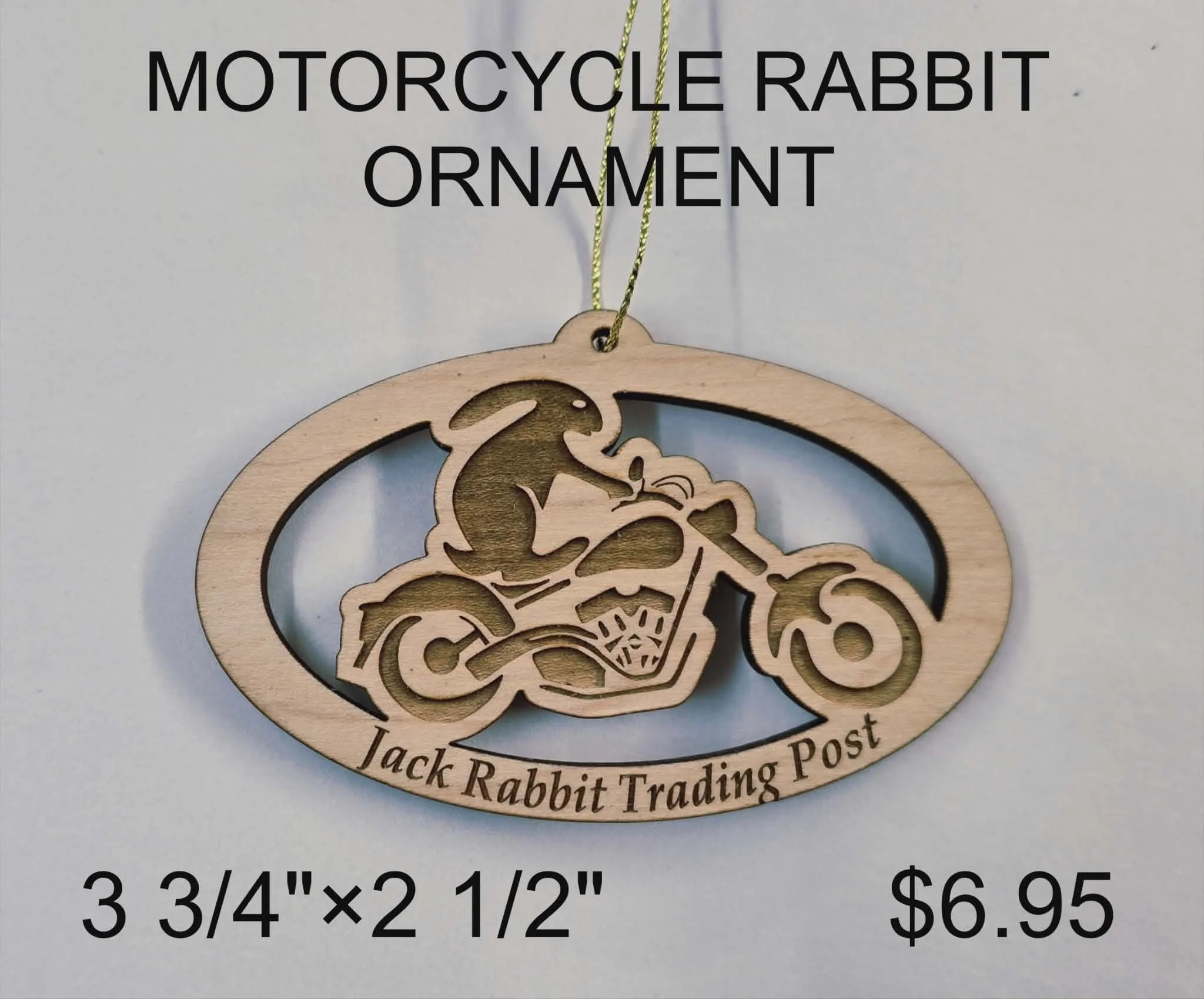Motorcycle Rabbit "77 on 66" Wooden Ornament