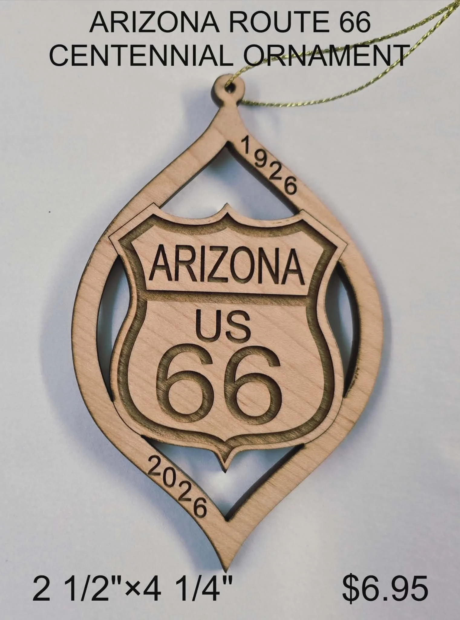 Arizona Route 66 Centennial Wooden Ornament