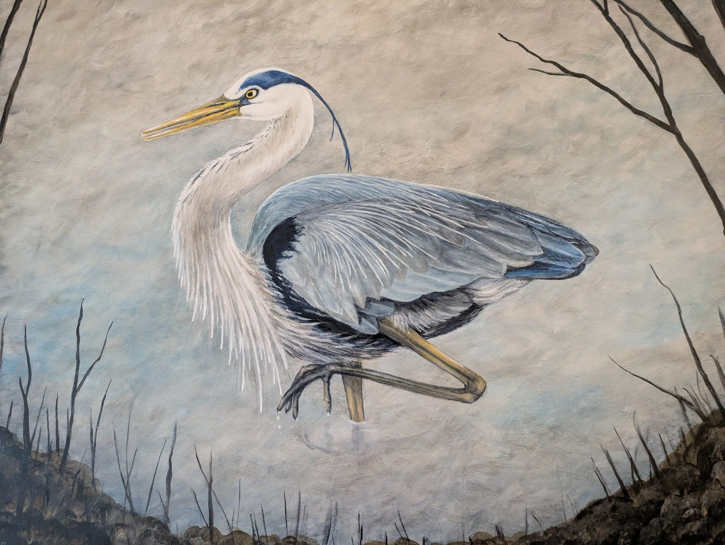 Great Blue Heron 2025 Acrylic on Canvas by R. Lidle