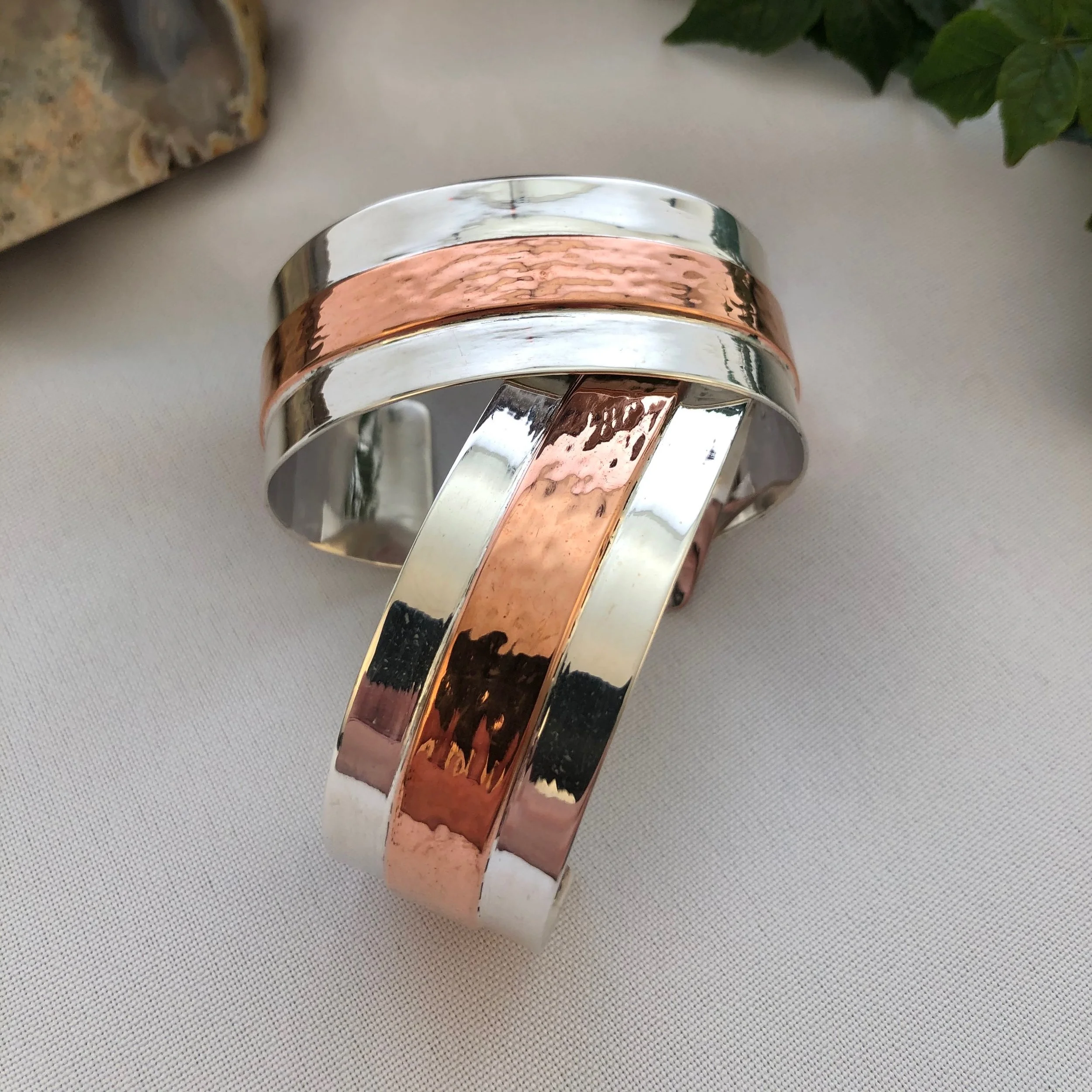 Sterling Silver Cuff with Hammered Copper