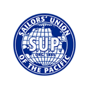 Logo of the Sailors' Union of the Pacific with a blue circular design featuring a globe and text.