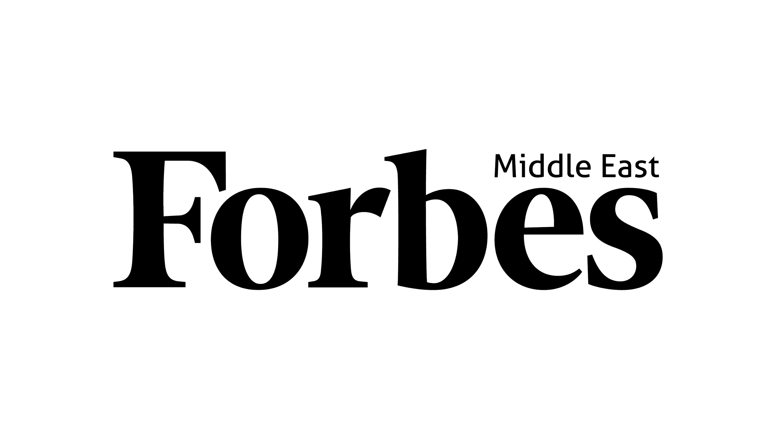 Outline of the words "Middle East" with the word "Forbes" in large, stylized font behind the words. Top private jet designer Sarah Larranaga feature.
