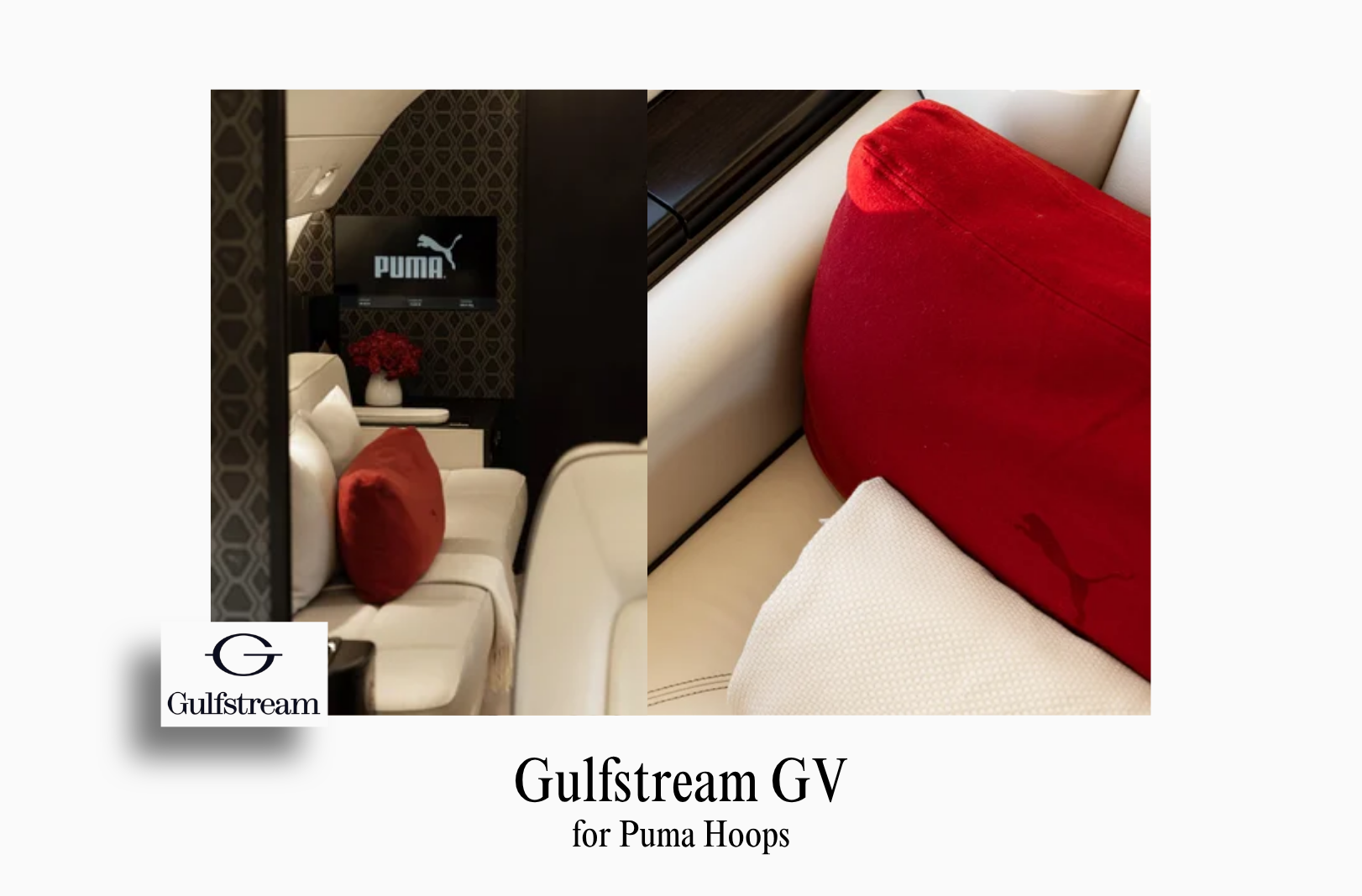 An image showcasing the bespoke private jet interior of a Gulfstream GV by Sarah Larranaga