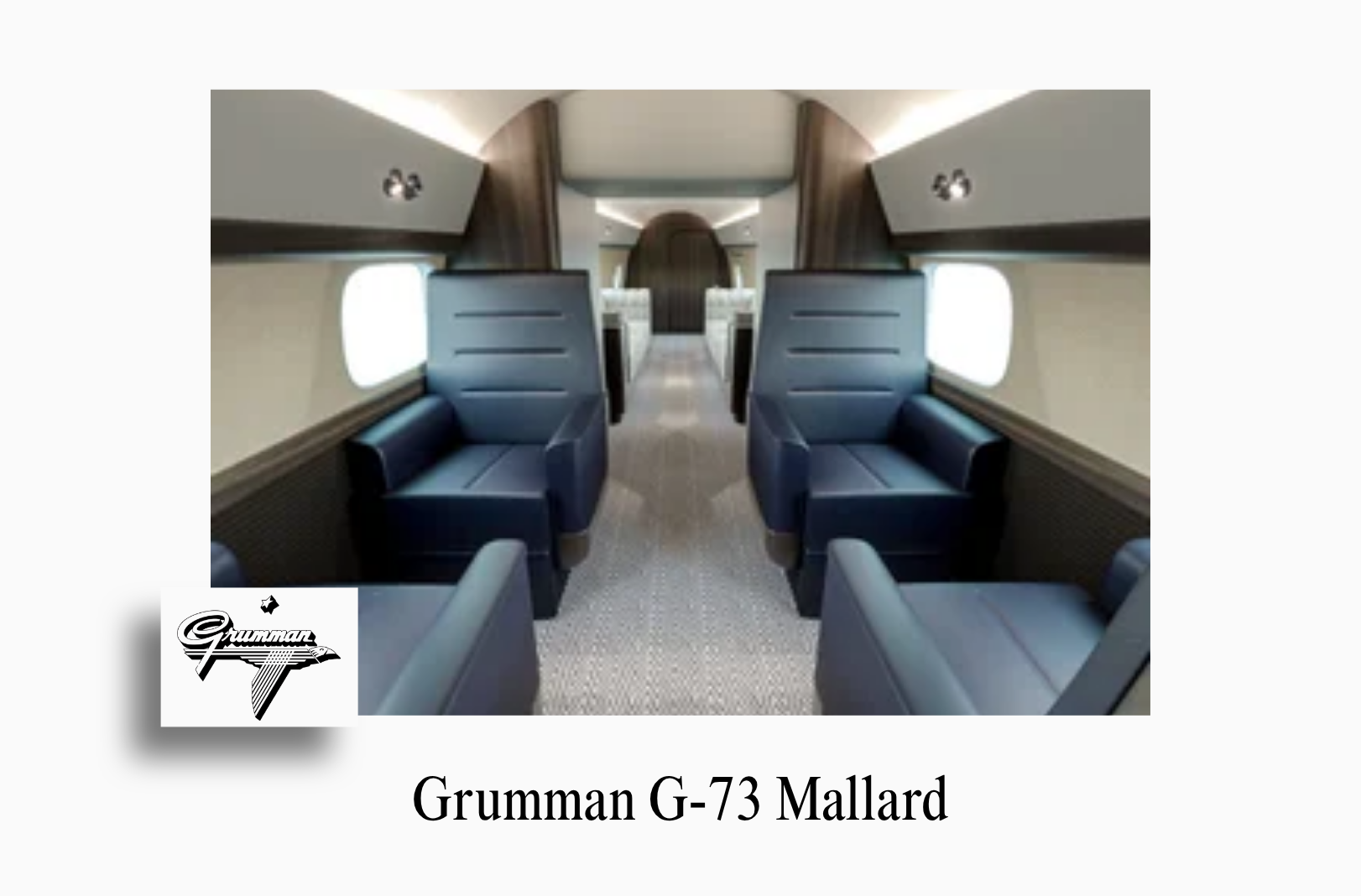 An image showcasing the bespoke private jet interior of a Grumman G-73 Mallard by Sarah Larranaga