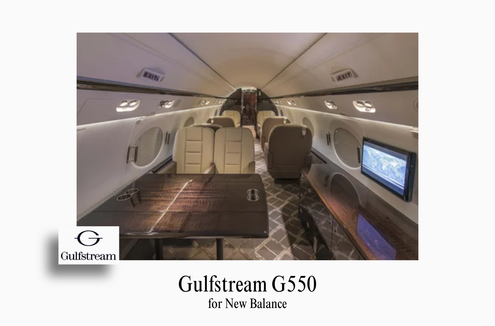 An image showcasing the bespoke private jet interior of a Gulfstream G550 by Sarah Larranaga