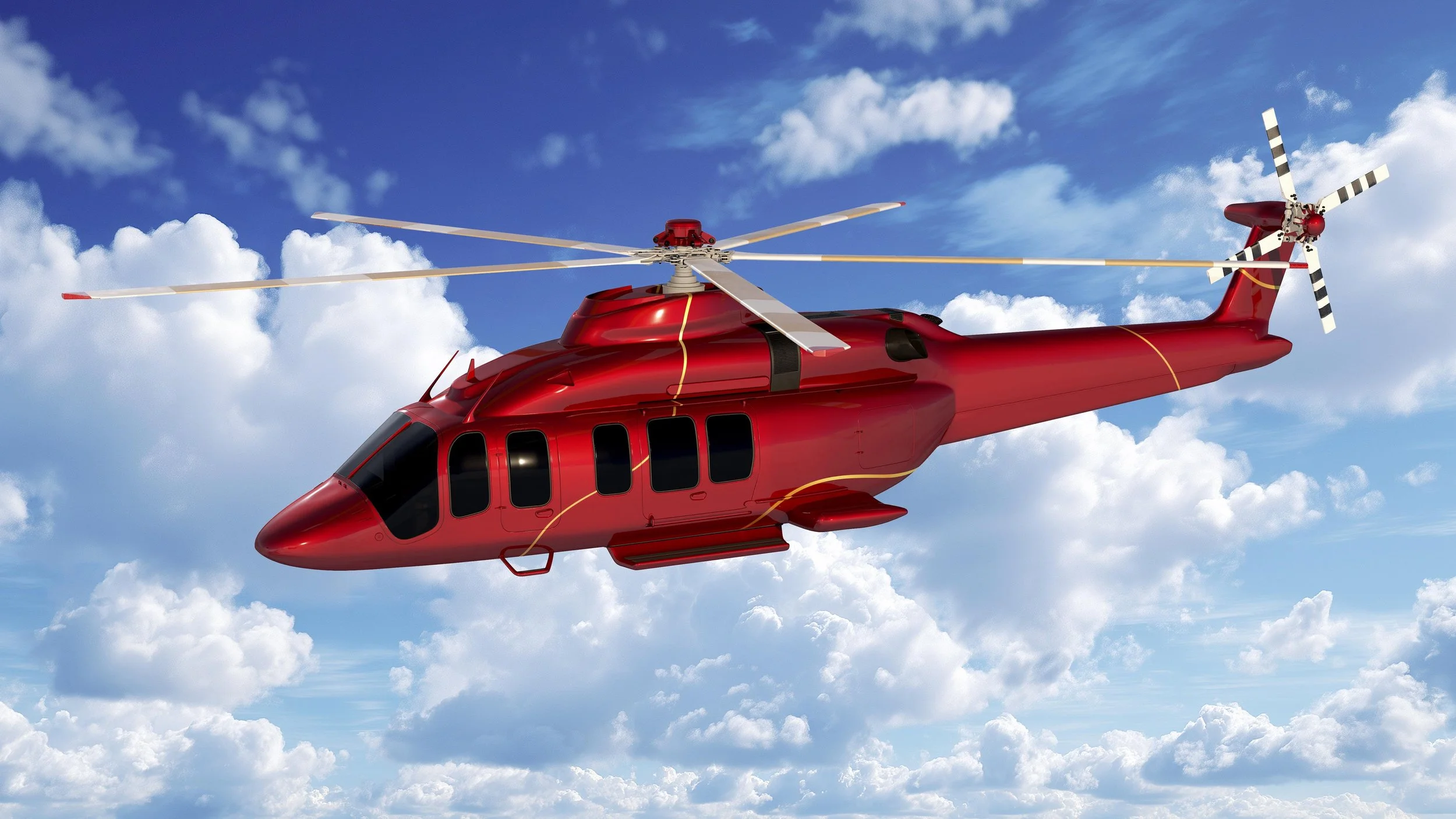 The exterior of a bespoke Bell 525 Relentless by top private jet designer Sarah Larranaga in collaboration with Christopher Nobles.