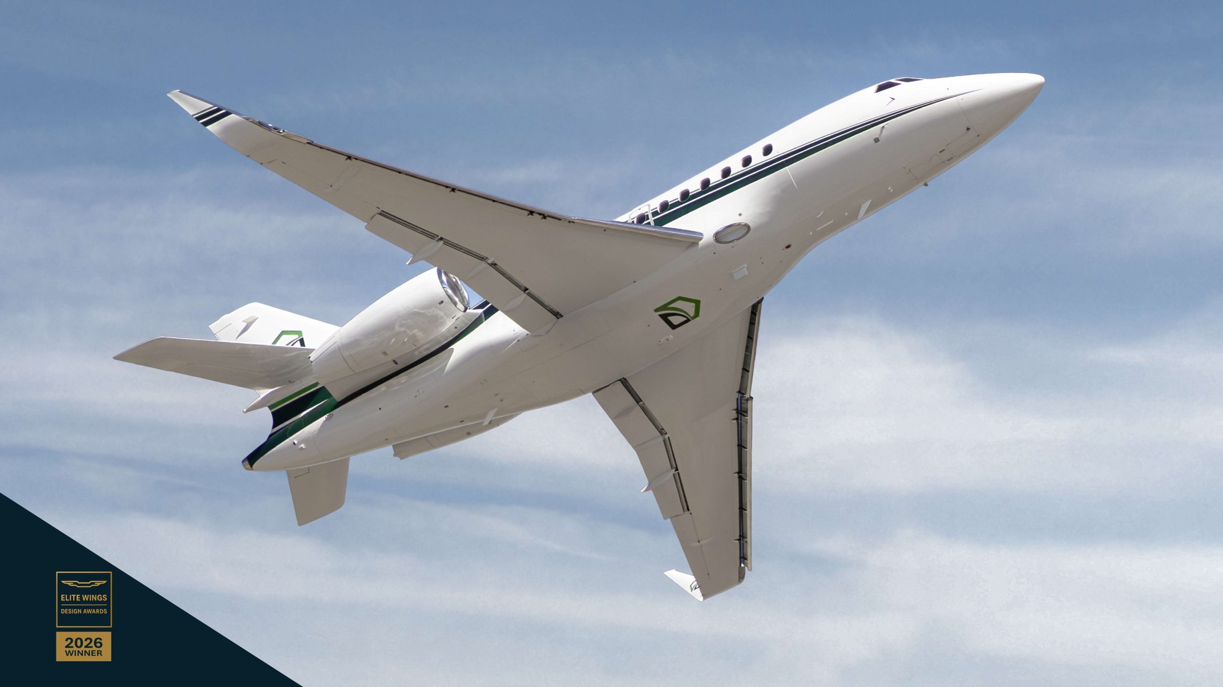 2026 Elite Wings Design Awards | Verdant Sky - Dassault Falcon 2000 By Sarah Larranaga Aviation Design
