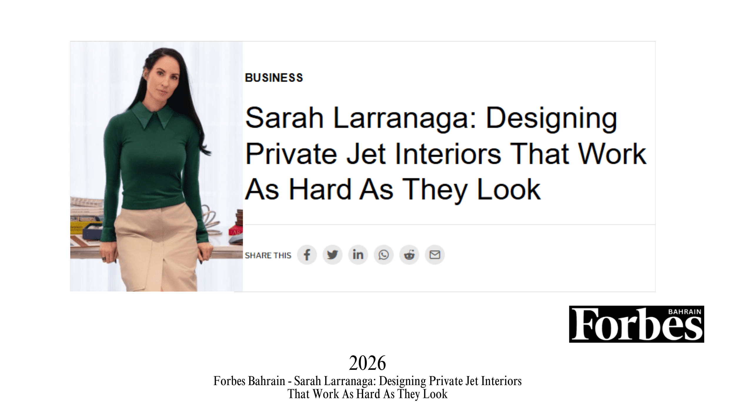 Sarah Larranaga's feature on Forbes Bahrain